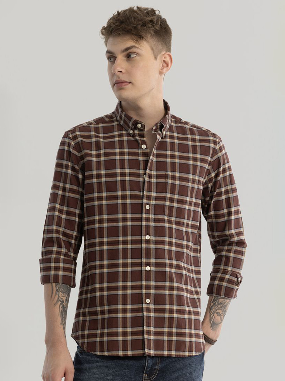 Snitch Men Smart Button-Down Collar Checked Cotton Slim Fit Casual Shirt, Brown
Snitch Men Smart Button-Down Collar Checked Cotton Slim Fit Casual Shirt, Brown