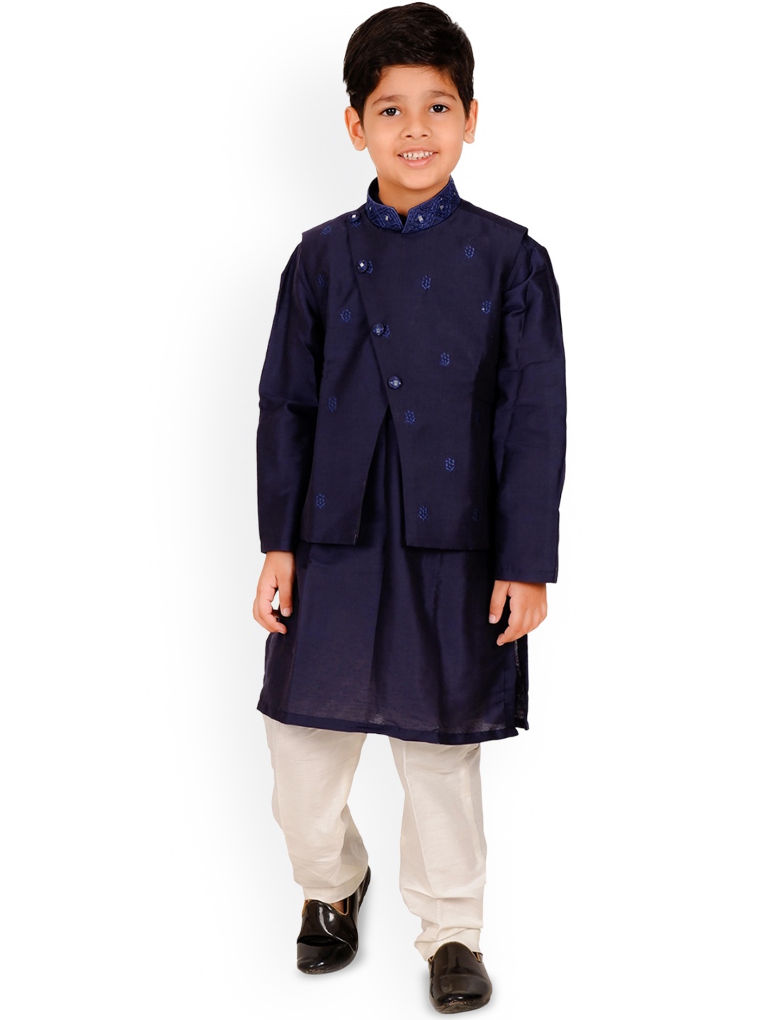 Kiddorama Boys Regular Band Collar Mirror Work Straight with Pyjamas & Nehru jacket, Navy blue
Kiddorama Boys Regular Band Collar Mirror Work Straight with Pyjamas & Nehru jacket, Navy blue