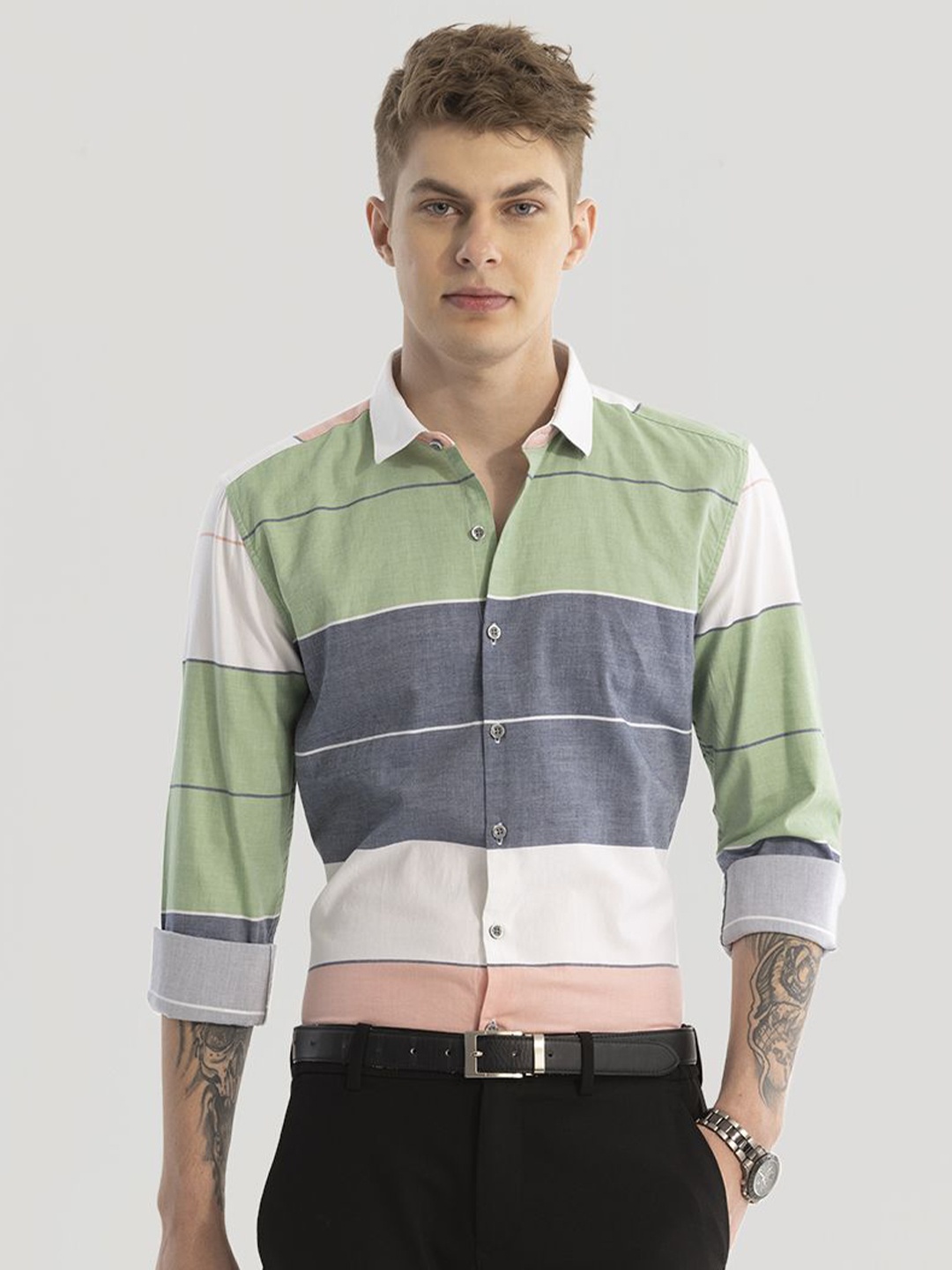 Snitch Men Smart Spread Collar Colourblocked Striped Cotton Slim Fit Casual Shirt, White
Snitch Men Smart Spread Collar Colourblocked Striped Cotton Slim Fit Casual Shirt, White
