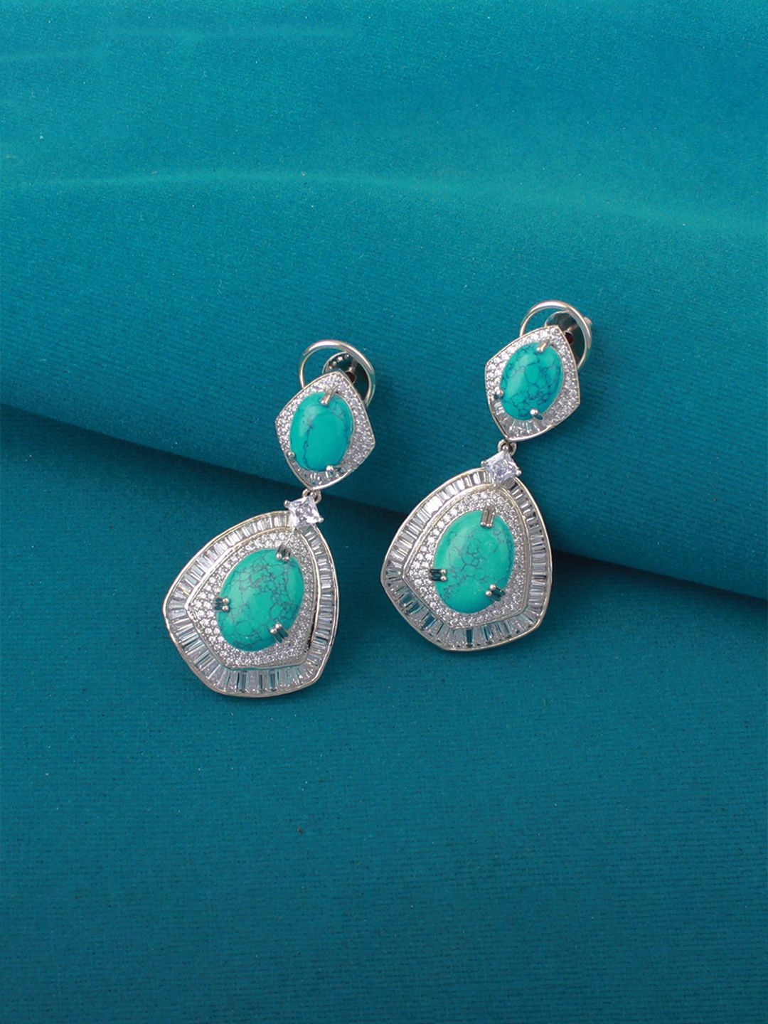 Mirana Silver-Plated Contemporary American Diamond Drop Earrings, Turquoise blue
Mirana Silver-Plated Contemporary American Diamond Drop Earrings, Turquoise blue