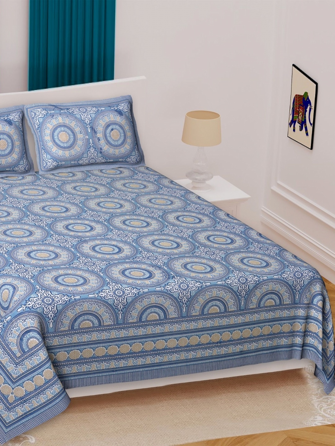 Texstylers Jaipuri Blue Ethnic Printed Cotton 144 TC Queen Bedsheet with 2 Pillow Covers
Texstylers Jaipuri Blue Ethnic Printed Cotton 144 TC Queen Bedsheet with 2 Pillow Covers