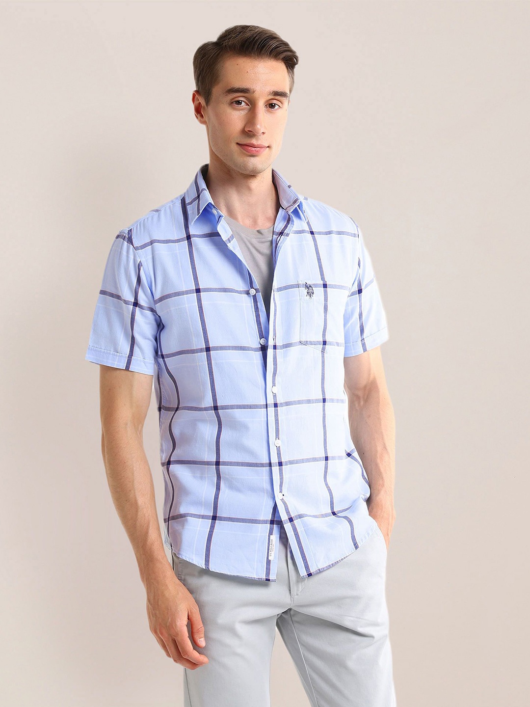 U.S. Polo Assn. Men Classic Spread Collar Windowpane Checked Cotton Casual Shirt, Blue
U.S. Polo Assn. Men Classic Spread Collar Windowpane Checked Cotton Casual Shirt, Blue
