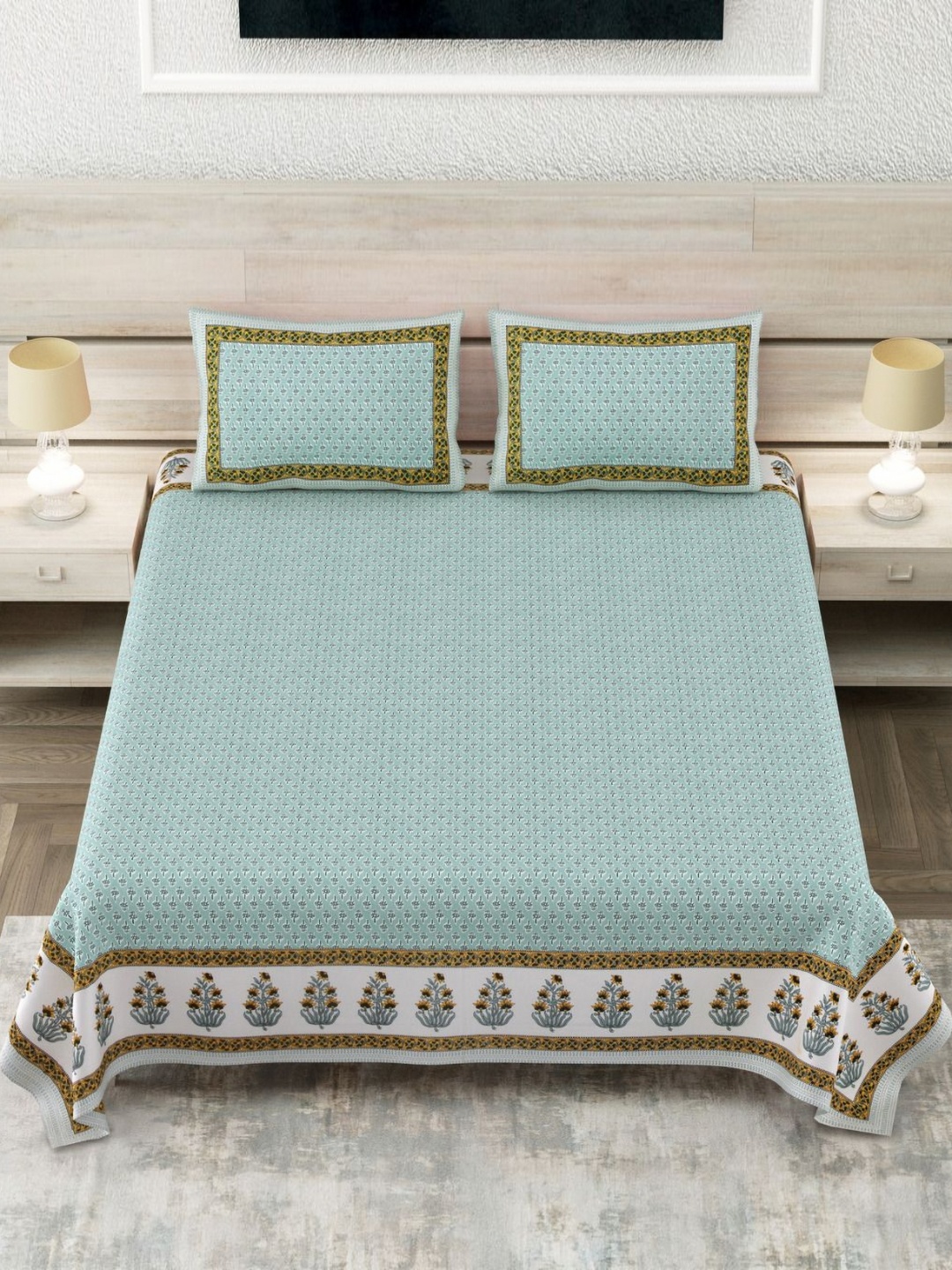 SHOOLIN Sea Green Ethnic Printed 160 TC Cotton Super King Bedsheet & 2 Pillow Covers
SHOOLIN Sea Green Ethnic Printed 160 TC Cotton Super King Bedsheet & 2 Pillow Covers