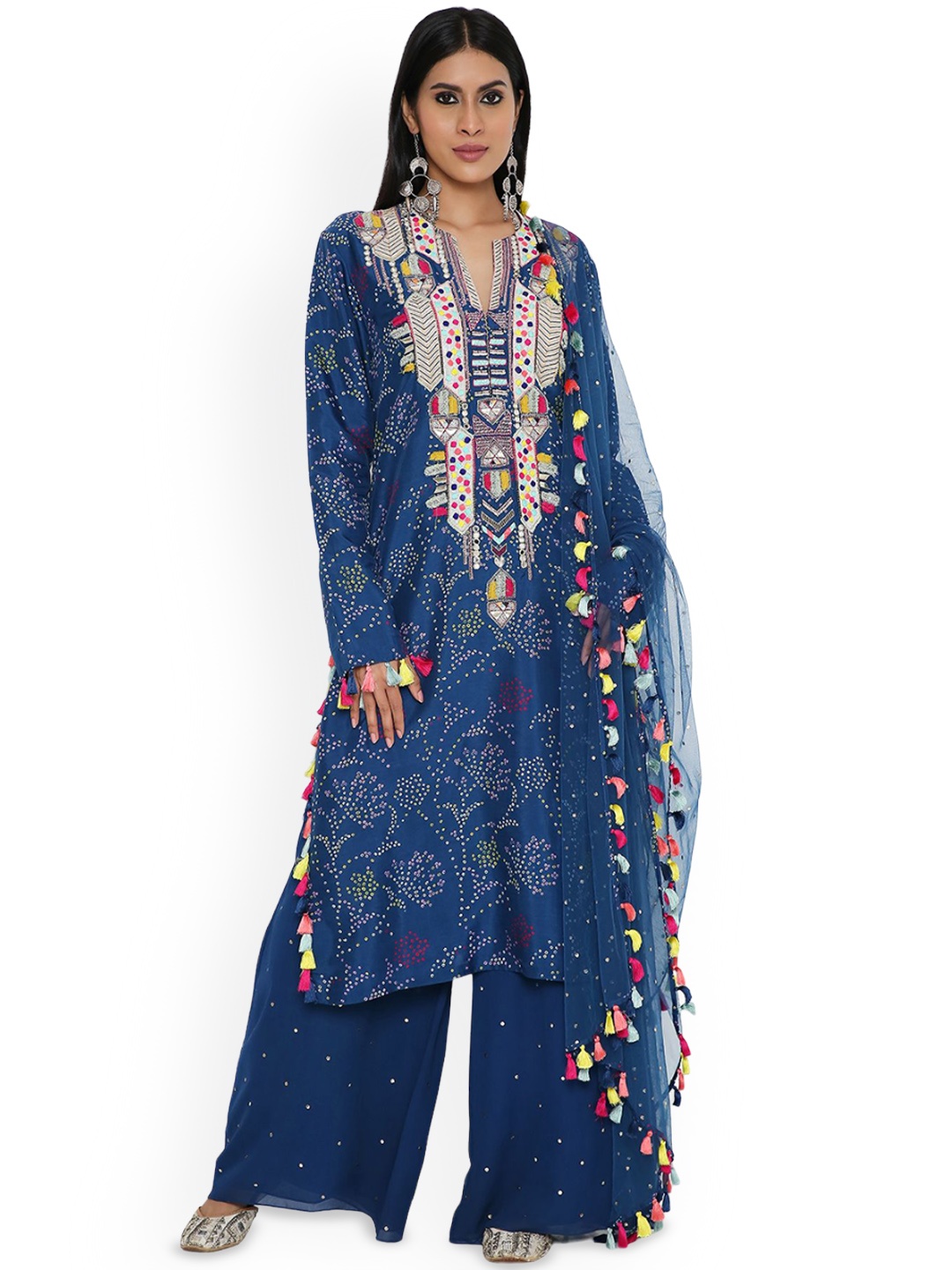 Payal Singhal Bandhani Printed Silk Regular Straight Kurta with Dhoti Pants & Dupatta, Blue
Payal Singhal Bandhani Printed Silk Regular Straight Kurta with Dhoti Pants & Dupatta, Blue
