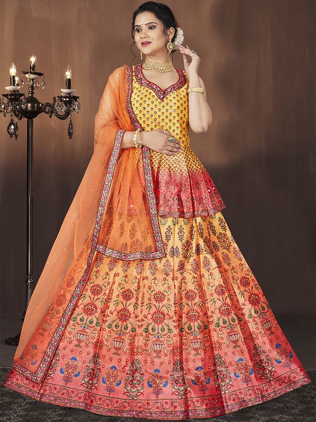 EthnicTree Printed Beads and Stones Ready to Wear Lehenga & Blouse With Dupatta, Yellow
EthnicTree Printed Beads and Stones Ready to Wear Lehenga & Blouse With Dupatta, Yellow