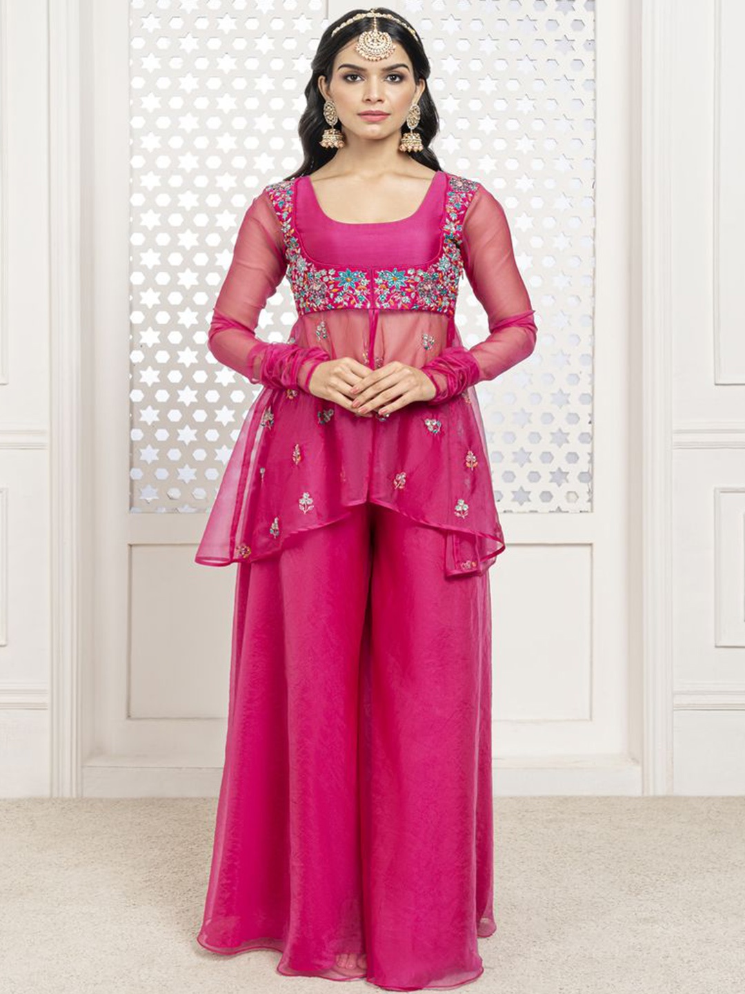 The Aarya Ethnic Motifs Embroidered Zardozi Scoop Neck A-Line Kurti With Palazzo & Dupatta, Pink
The Aarya Ethnic Motifs Embroidered Zardozi Scoop Neck A-Line Kurti With Palazzo & Dupatta, Pink