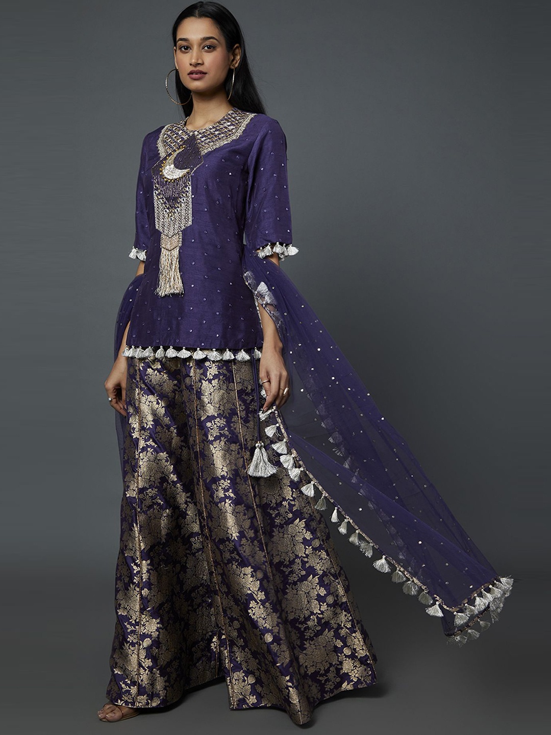 Payal Singhal Embroidered Yoke Design Round Neck Kurta with Palazzos & Dupatta, Navy blue
Payal Singhal Embroidered Yoke Design Round Neck Kurta with Palazzos & Dupatta, Navy blue