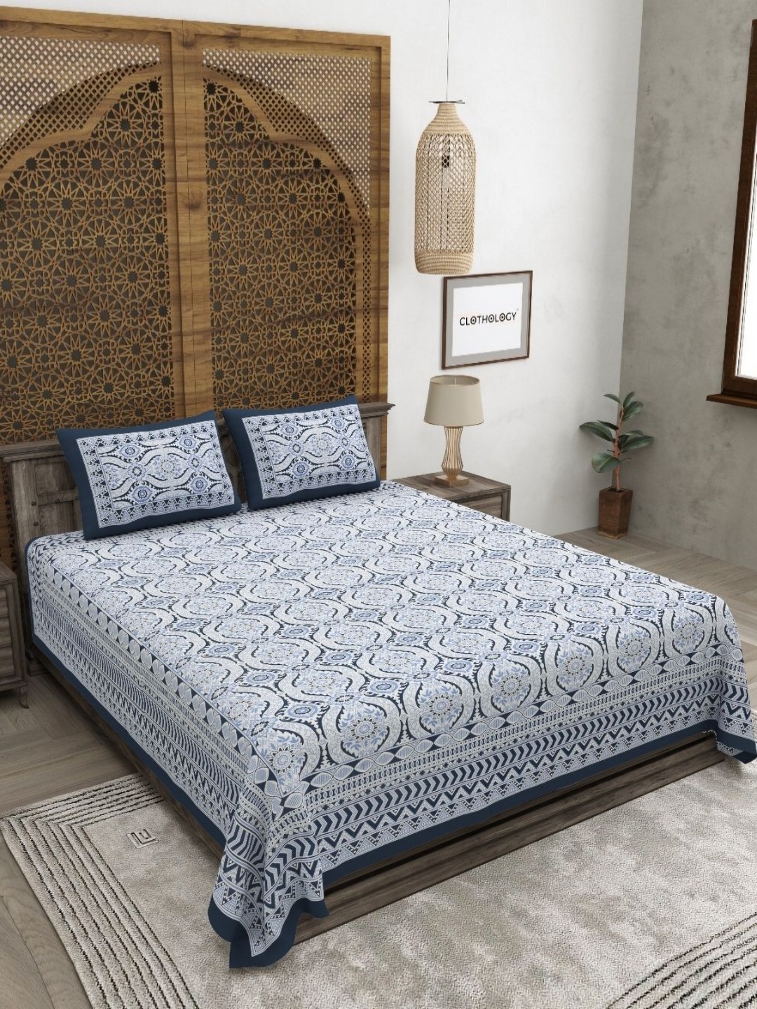 CLOTHOLOGY Navy Blue & White Floral 180TC Pure Cotton King Bedsheet & 2 Pillow Covers
CLOTHOLOGY Navy Blue & White Floral 180TC Pure Cotton King Bedsheet & 2 Pillow Covers