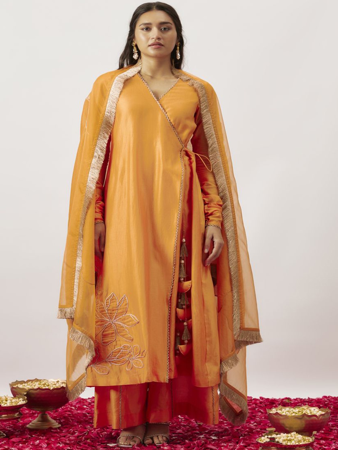 The Aarya Zardozi Angrakha V-Neck Anarkali Kurta With Palazzos & Dupatta, Orange
The Aarya Zardozi Angrakha V-Neck Anarkali Kurta With Palazzos & Dupatta, Orange