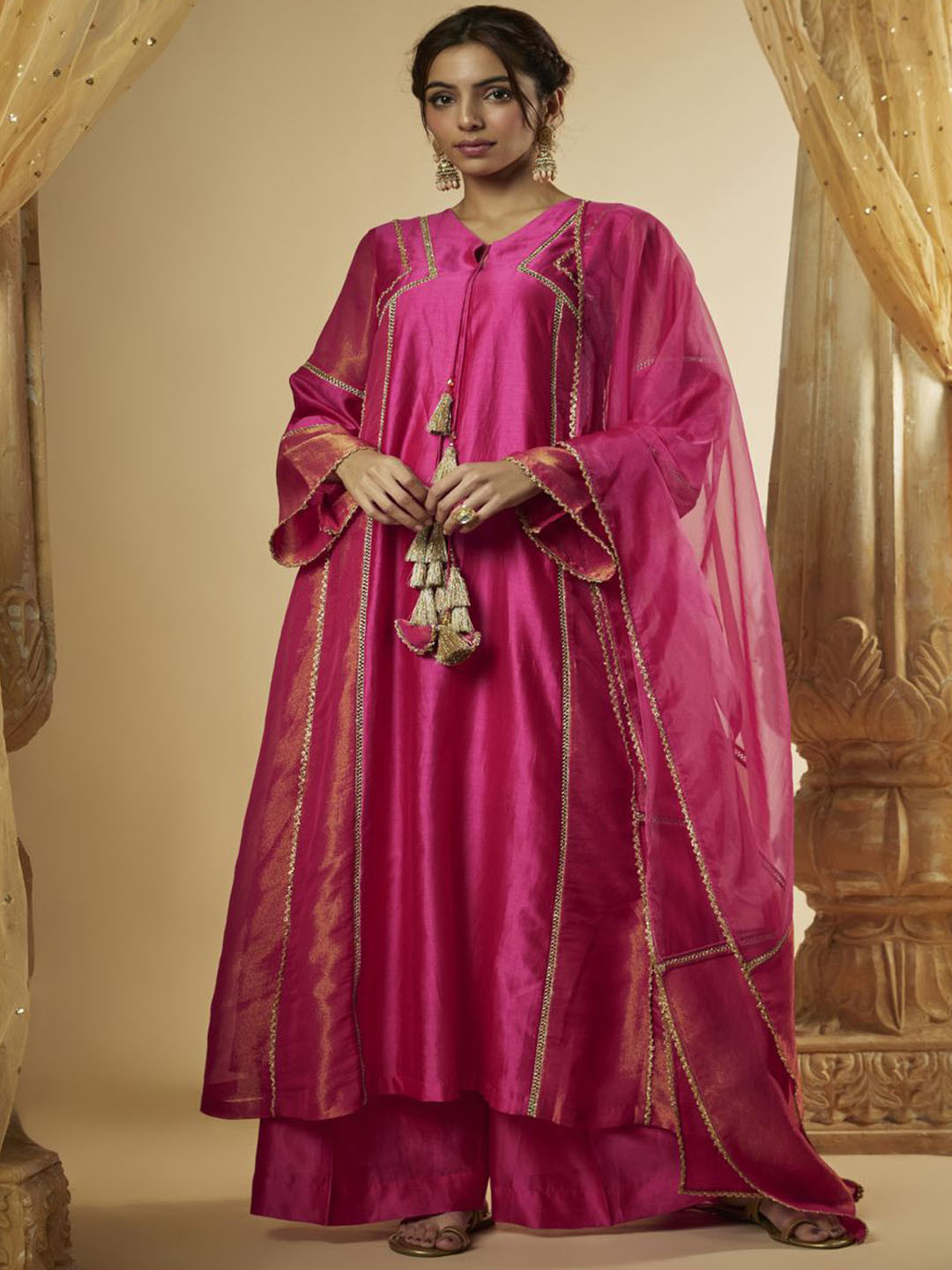 The Aarya Quirky Embroidered Gotta Patti V-Neck A-Line Kurta With Palazzo & Dupatta, Pink
The Aarya Quirky Embroidered Gotta Patti V-Neck A-Line Kurta With Palazzo & Dupatta, Pink