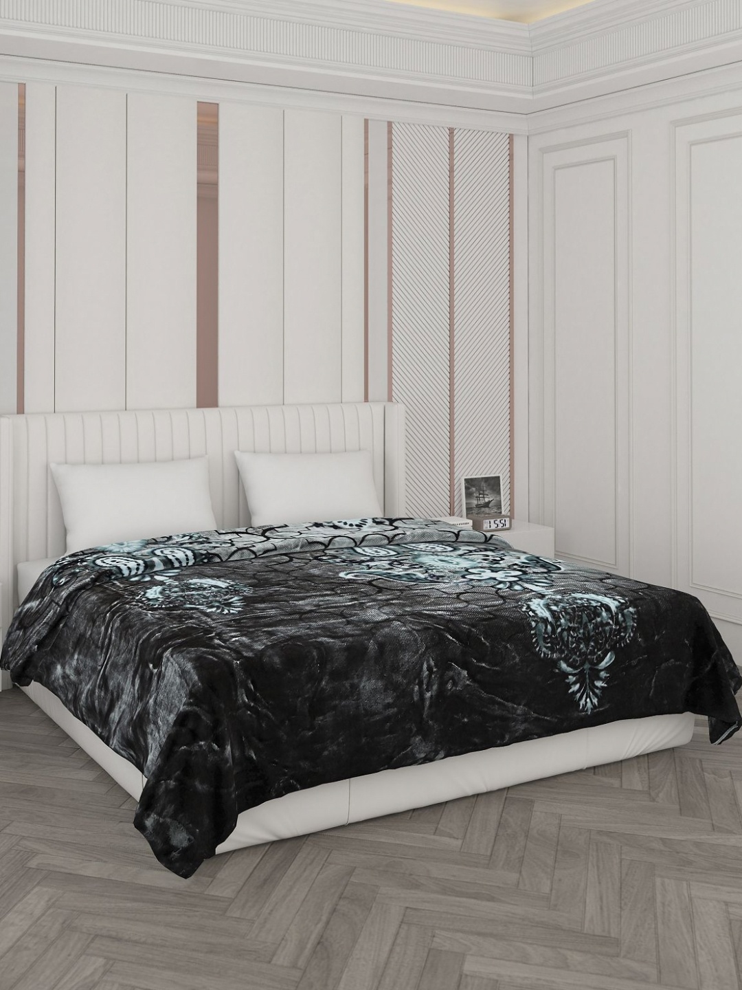 Monte Carlo Black & Blue Ethnic Motifs Printed Mild Winter 850 GSM Double Bed Blanket
Monte Carlo Black & Blue Ethnic Motifs Printed Mild Winter 850 GSM Double Bed Blanket