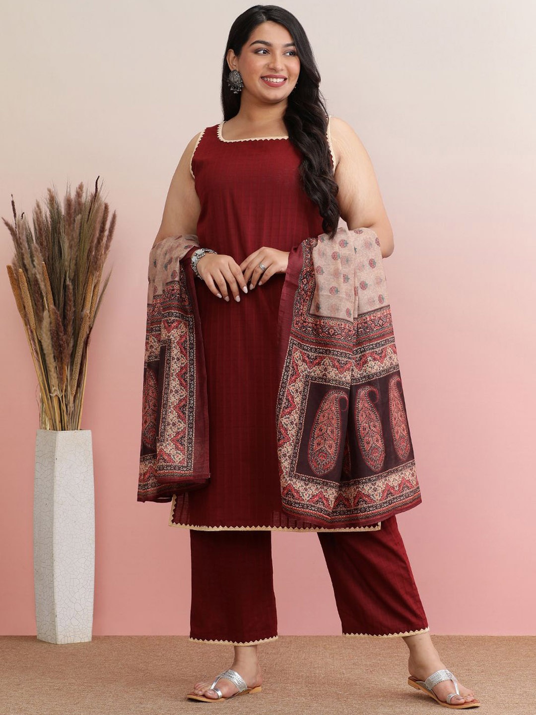 anayna Striped Square Neck Pure Cotton Straight Kurta with Trousers & Dupatta, Maroon
anayna Striped Square Neck Pure Cotton Straight Kurta with Trousers & Dupatta, Maroon