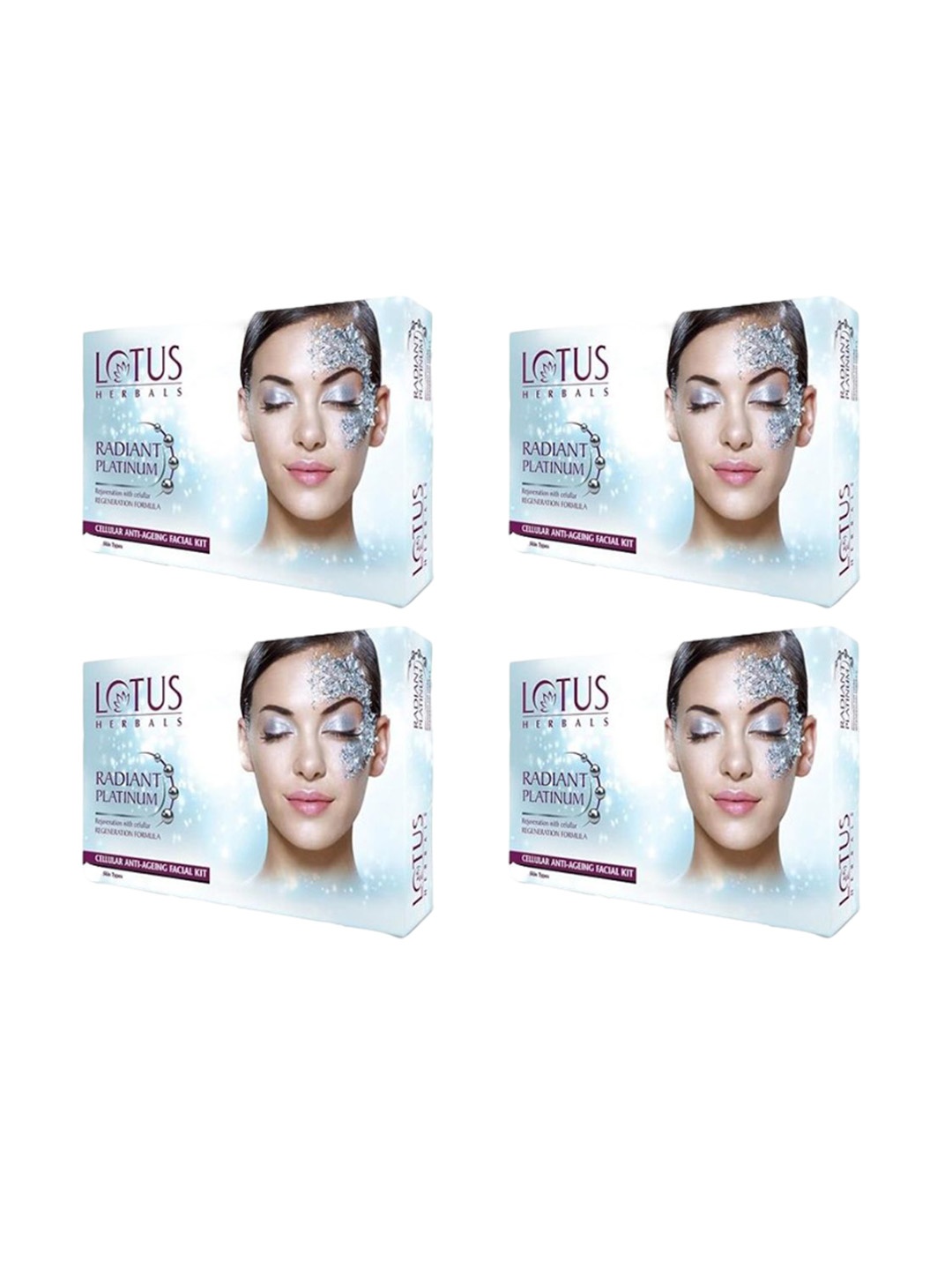 Lotus Herbals Set Of 4 Radiant Platinum Cellular Anti-Ageing Facial Kit- 37g Each, White
Lotus Herbals Set Of 4 Radiant Platinum Cellular Anti-Ageing Facial Kit- 37g Each, White