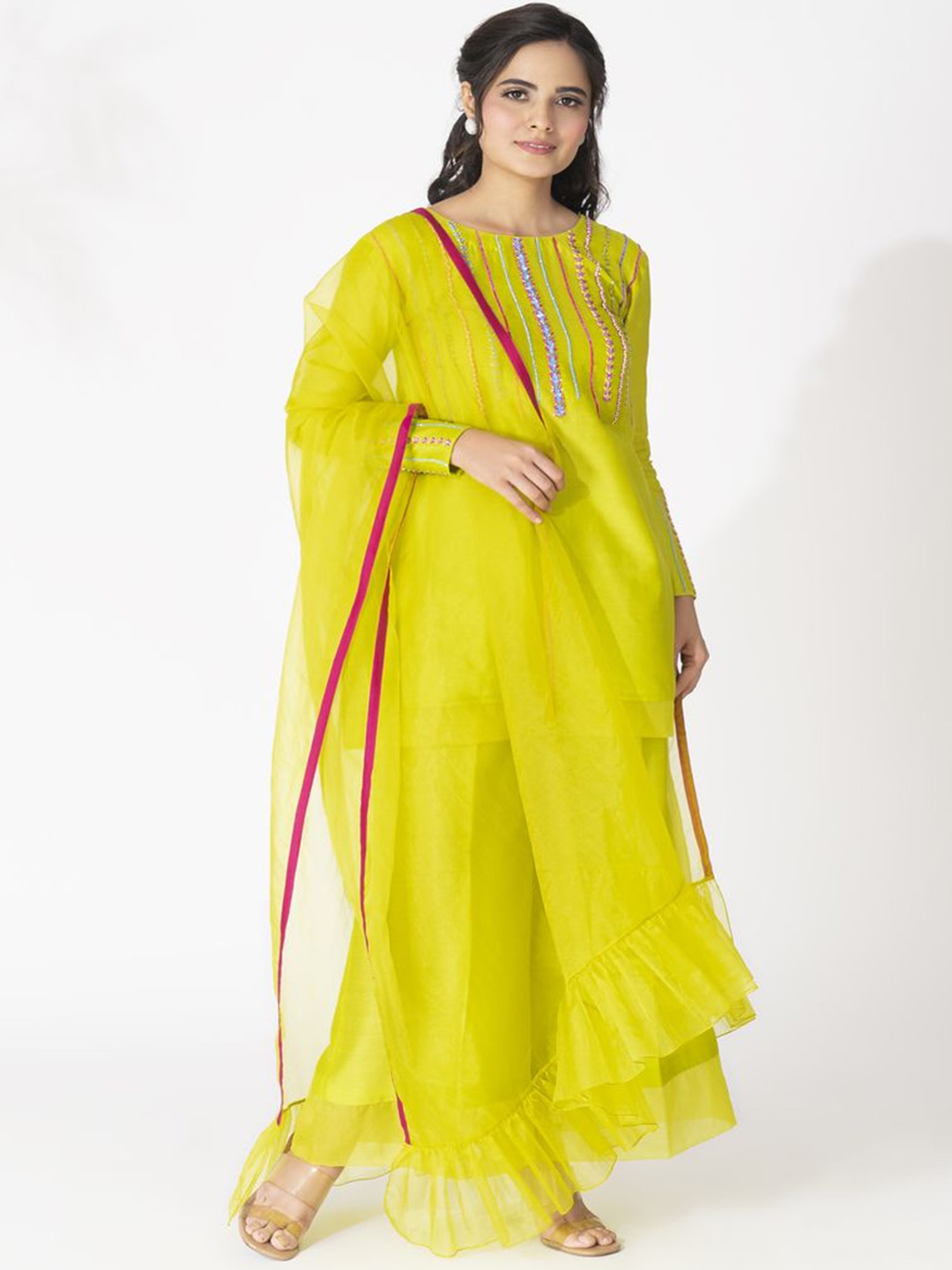 The Aarya Striped Embroidered Beads & Stones Straight Kurti with Palazzos & Dupatta, Lime green
The Aarya Striped Embroidered Beads & Stones Straight Kurti with Palazzos & Dupatta, Lime green