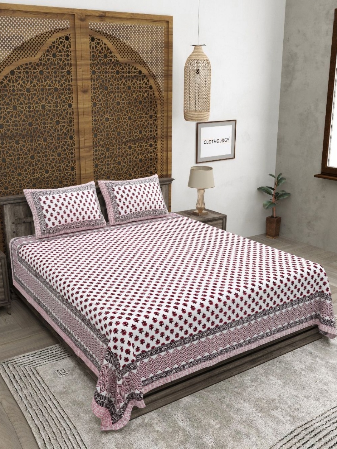 CLOTHOLOGY Pink & White Floral 180TC Pure Cotton Double King Bedsheet & 2 Pillow Covers
CLOTHOLOGY Pink & White Floral 180TC Pure Cotton Double King Bedsheet & 2 Pillow Covers
