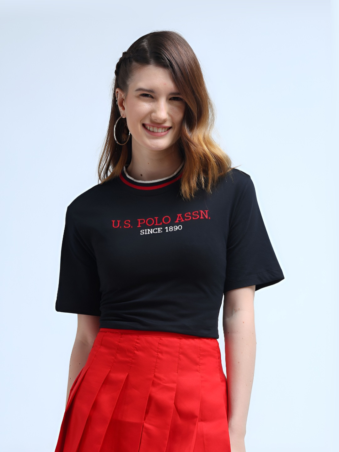 U.S. Polo Assn. Women Brand Logo Embroidered Pure Cotton T-shirt, Black 
U.S. Polo Assn. Women Brand Logo Embroidered Pure Cotton T-shirt, Black