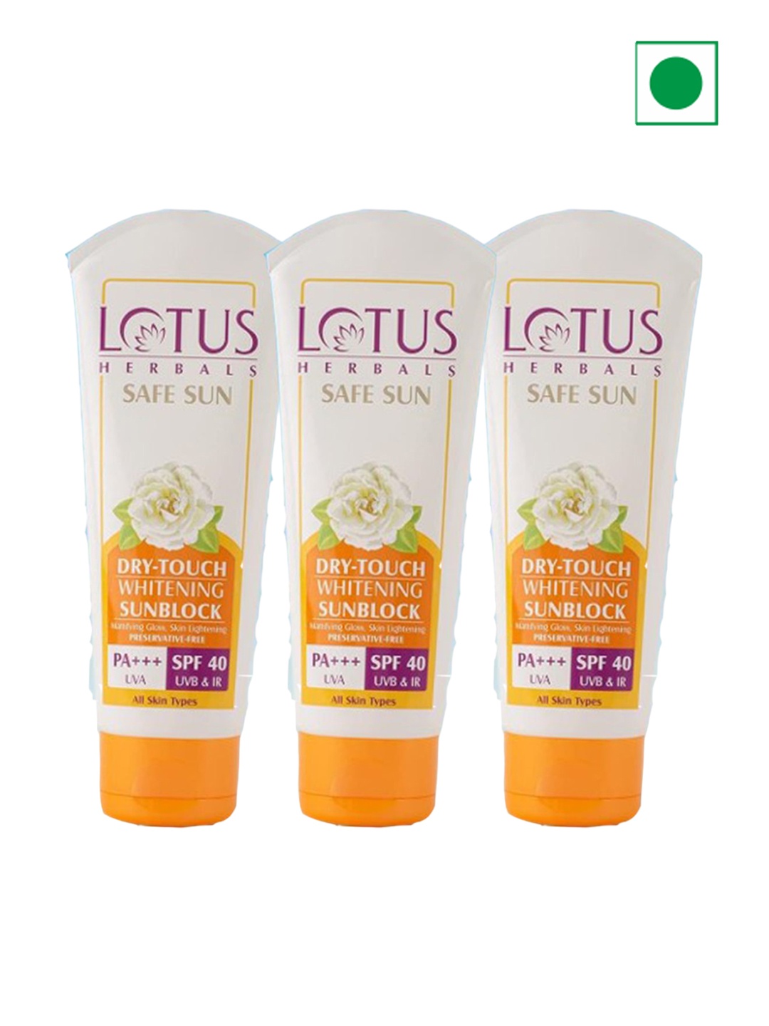 Lotus Herbals Safe Sun Set Of 3 Dry Touch Whitening SPF 40 Sunscreen - 50g each, Orange
Lotus Herbals Safe Sun Set Of 3 Dry Touch Whitening SPF 40 Sunscreen - 50g each, Orange