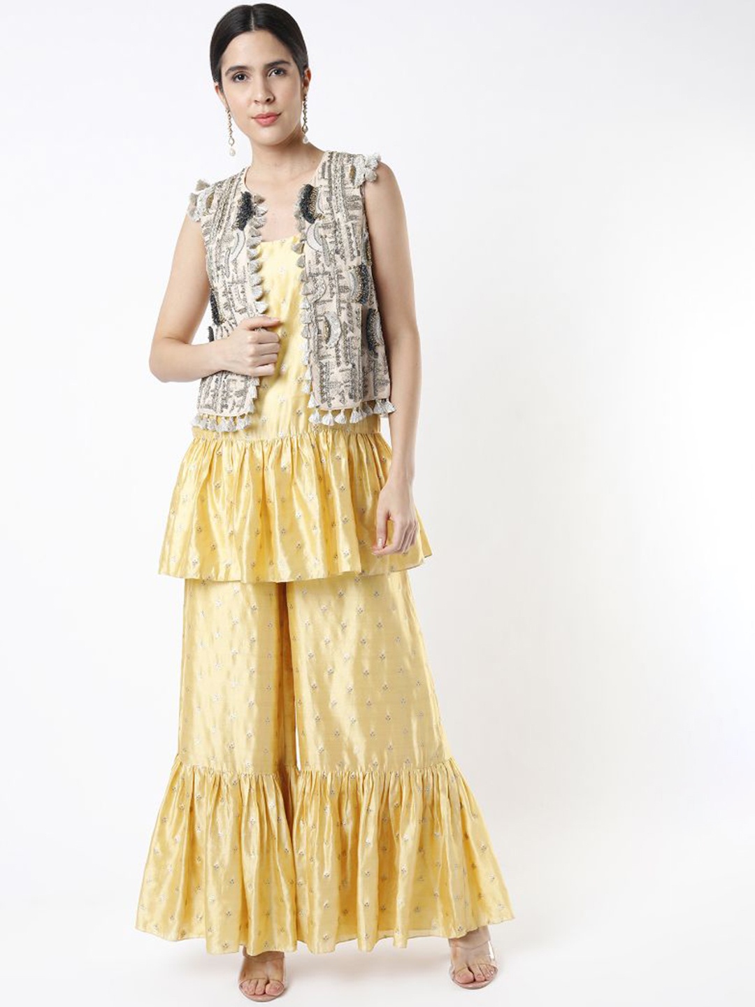 Payal Singhal Ethnic Motifs Printed Regular Top with Sharara & Embroidered Jacket, Yellow
Payal Singhal Ethnic Motifs Printed Regular Top with Sharara & Embroidered Jacket, Yellow
