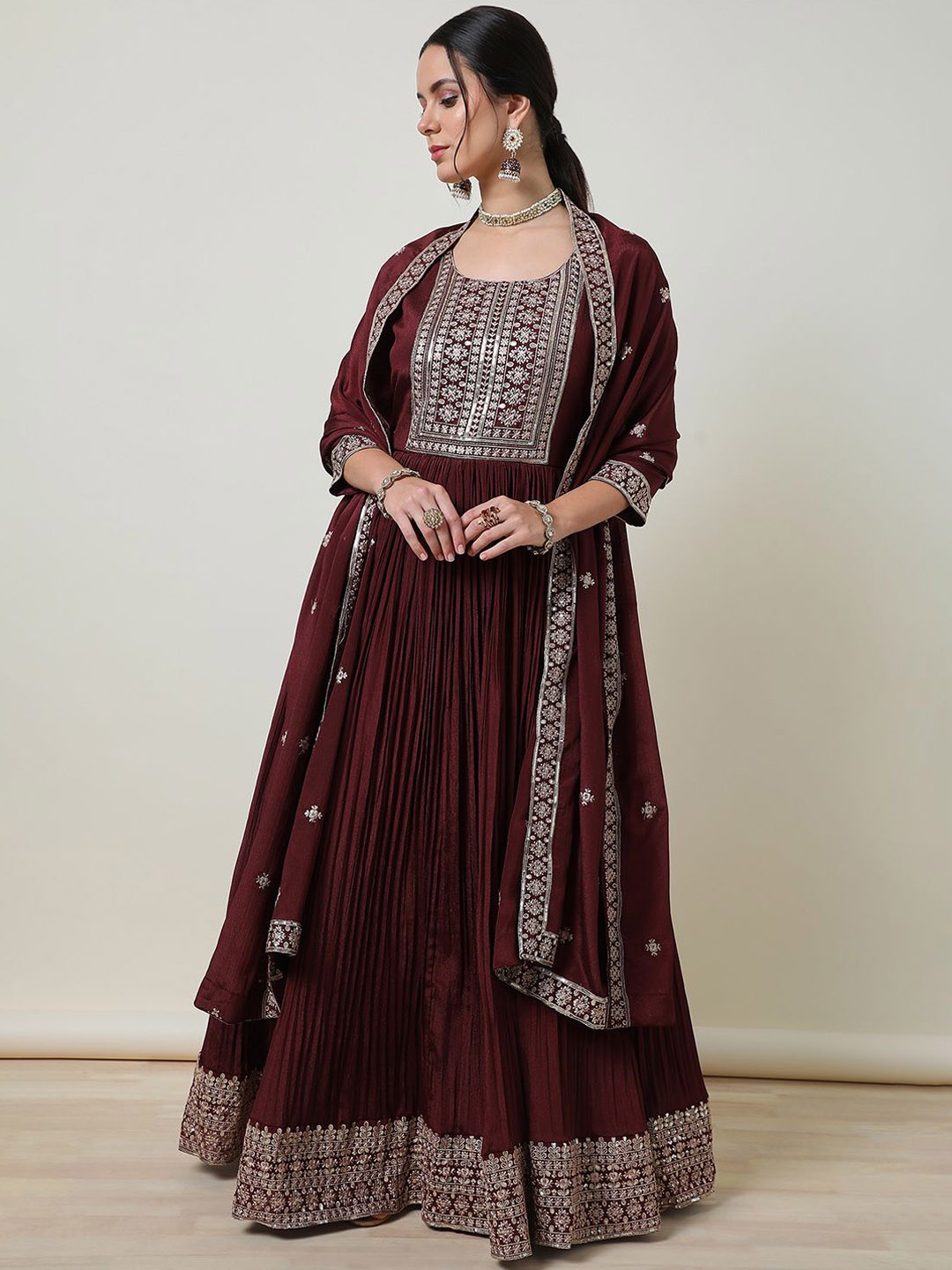 Soch Women Paisley Embroidered Angrakha Sequinned Kurta with Churidar & With Dupatta, Maroon
Soch Women Paisley Embroidered Angrakha Sequinned Kurta with Churidar & With Dupatta, Maroon