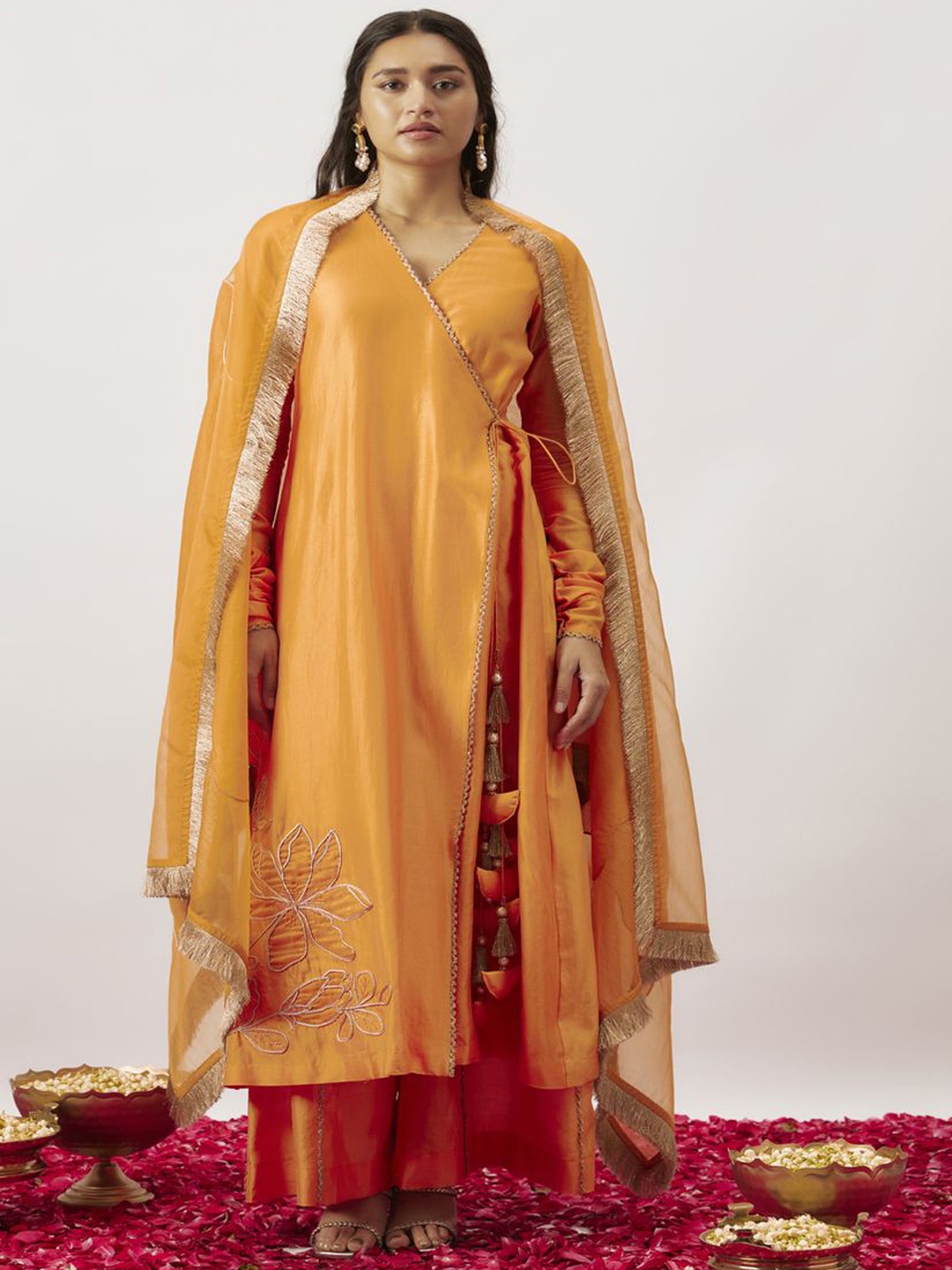 The Aarya Floral Embroidered Zardozi Chanderi Cotton A-Line Kurta With Trousers & Dupatta, Orange
The Aarya Floral Embroidered Zardozi Chanderi Cotton A-Line Kurta With Trousers & Dupatta, Orange