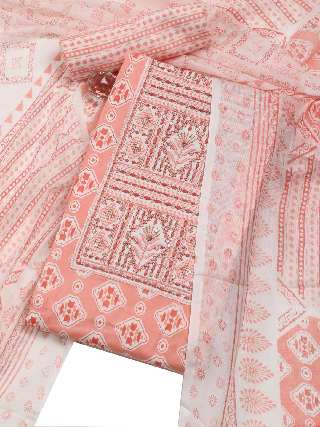 Meena Bazaar Printed Unstitched Dress Material, Peach 
Meena Bazaar Printed Unstitched Dress Material, Peach