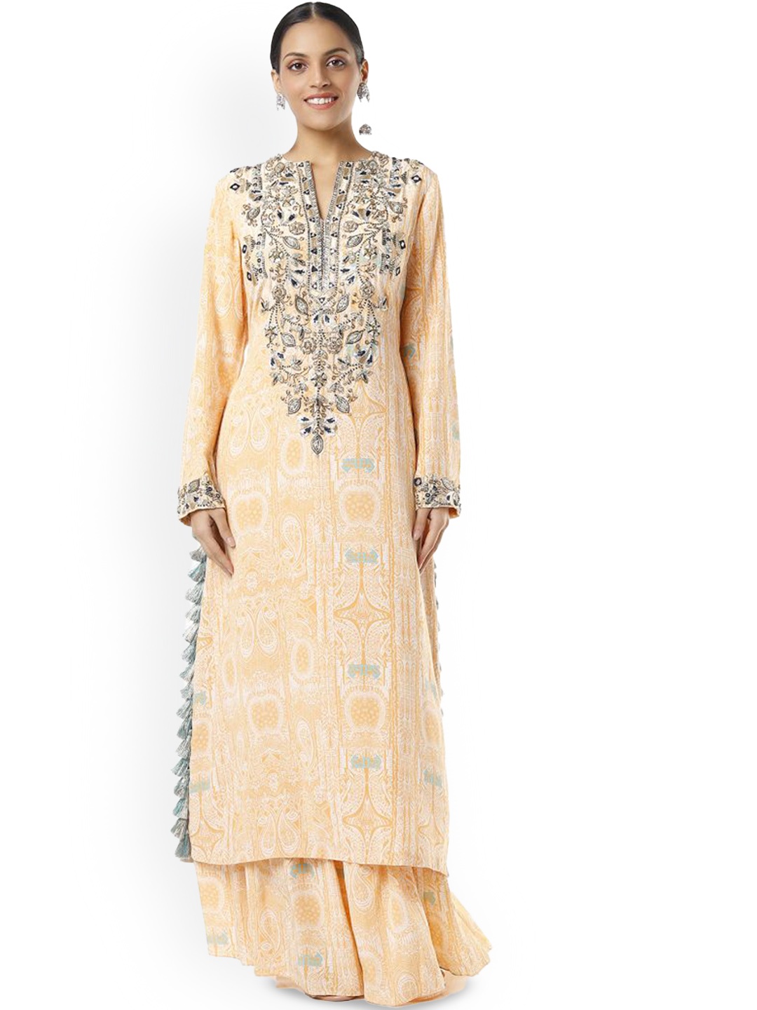 Payal Singhal Ethnic Motifs Printed Notch Neck Thread Work Kurta with Palazzos, Peach
Payal Singhal Ethnic Motifs Printed Notch Neck Thread Work Kurta with Palazzos, Peach