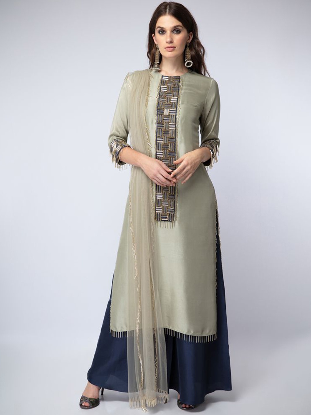Payal Singhal Yoke Design Embroidered Straight Kurta & Palazzos With Dupatta, Navy blue
Payal Singhal Yoke Design Embroidered Straight Kurta & Palazzos With Dupatta, Navy blue