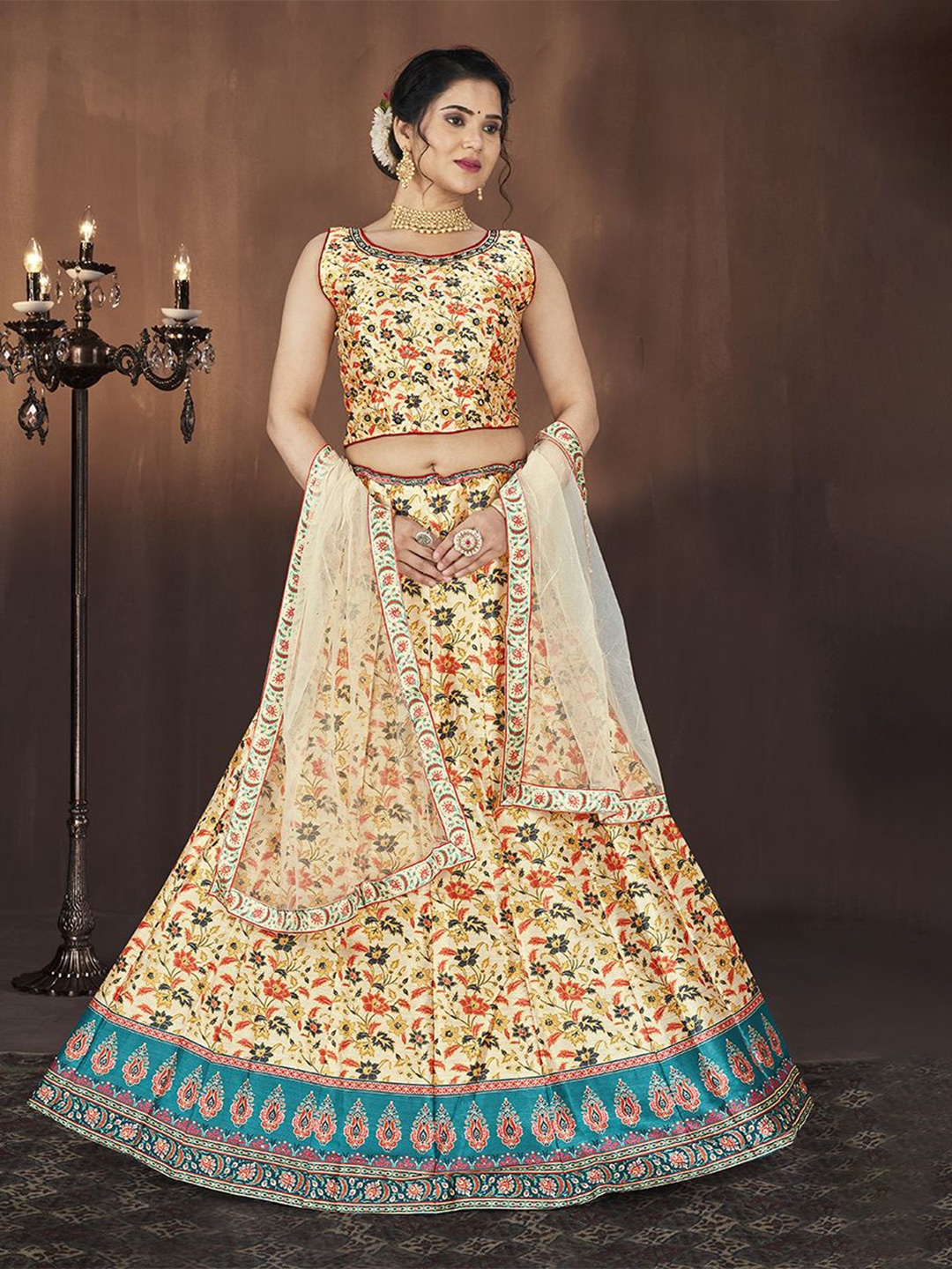 EthnicTree Printed Beads and Stones Ready to Wear Lehenga & Blouse With Dupatta, Yellow
EthnicTree Printed Beads and Stones Ready to Wear Lehenga & Blouse With Dupatta, Yellow