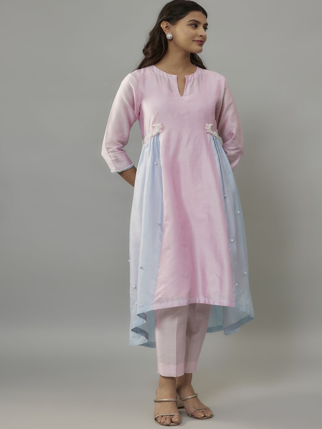 The Aarya Floral Embroidered Beads & Stones Notch Neck A Line Kurta with Trousers, Pink
The Aarya Floral Embroidered Beads & Stones Notch Neck A Line Kurta with Trousers, Pink