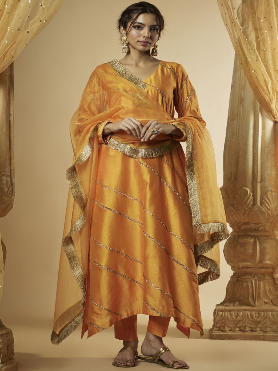 The Aarya Striped Embroidered Gotta Patti V-Neck Straight Kurta With Trousers & Dupatta, Orange
The Aarya Striped Embroidered Gotta Patti V-Neck Straight Kurta With Trousers & Dupatta, Orange