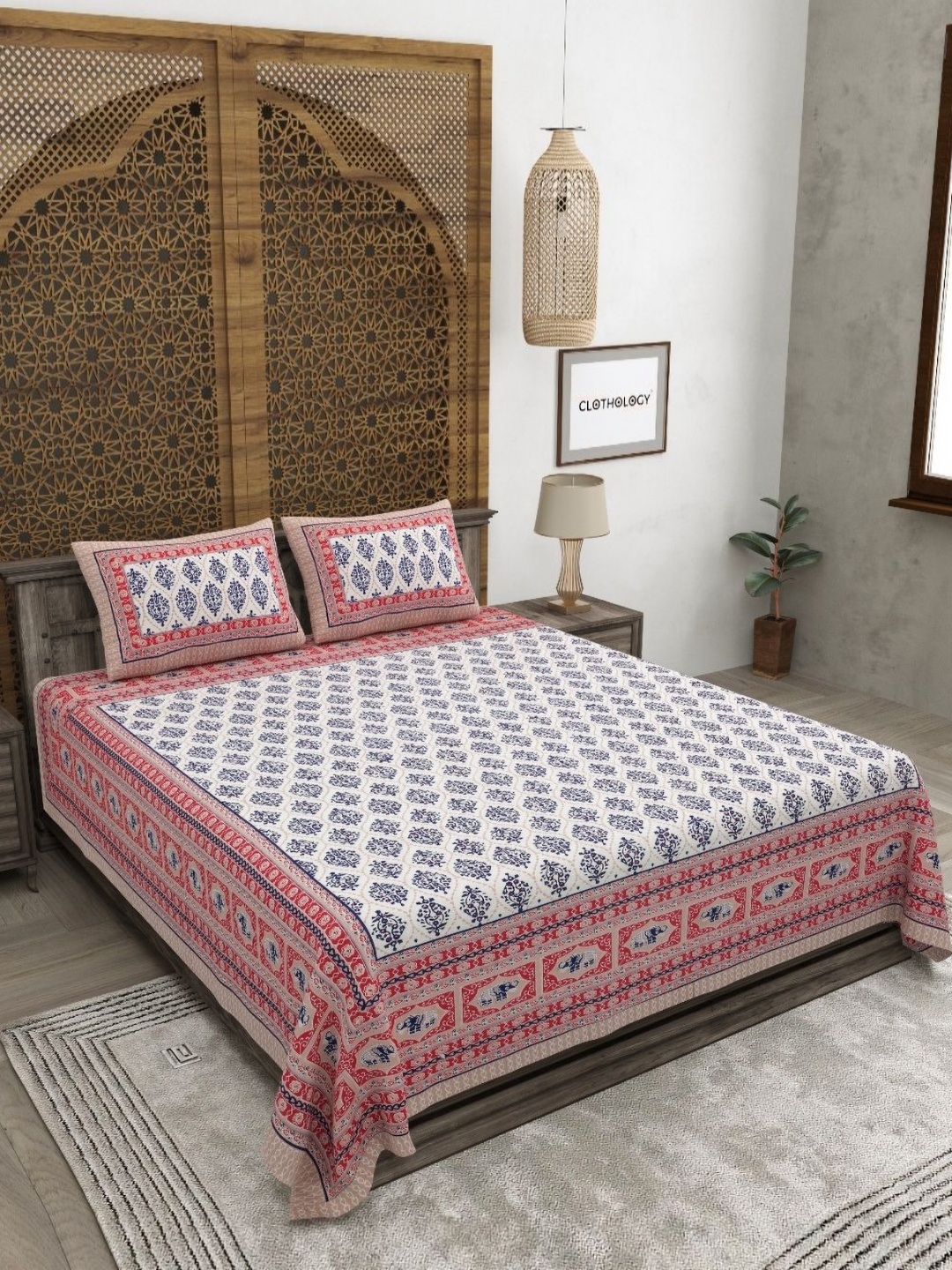 CLOTHOLOGY Peach-Coloured Ethnic Motifs 180 TC Pure Cotton King Bedsheet & 2 Pillow Covers
CLOTHOLOGY Peach-Coloured Ethnic Motifs 180 TC Pure Cotton King Bedsheet & 2 Pillow Covers
