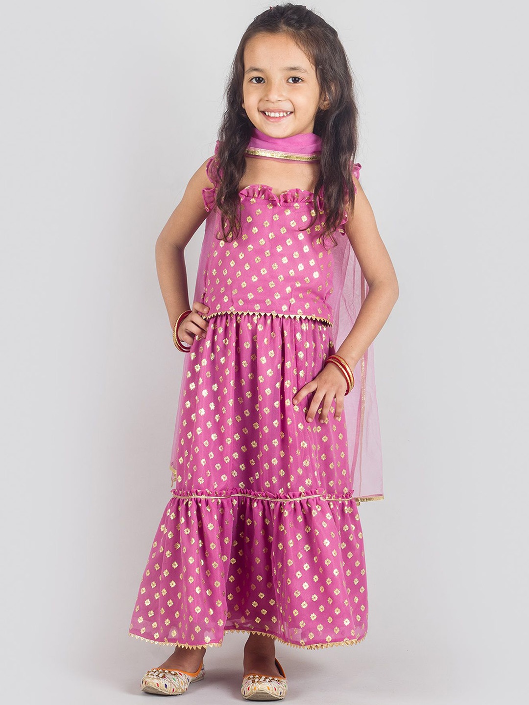 Tangerine Closet Girls Floral Embroidered Thread Work Top with Sharara & Dupatta, Pink
Tangerine Closet Girls Floral Embroidered Thread Work Top with Sharara & Dupatta, Pink
