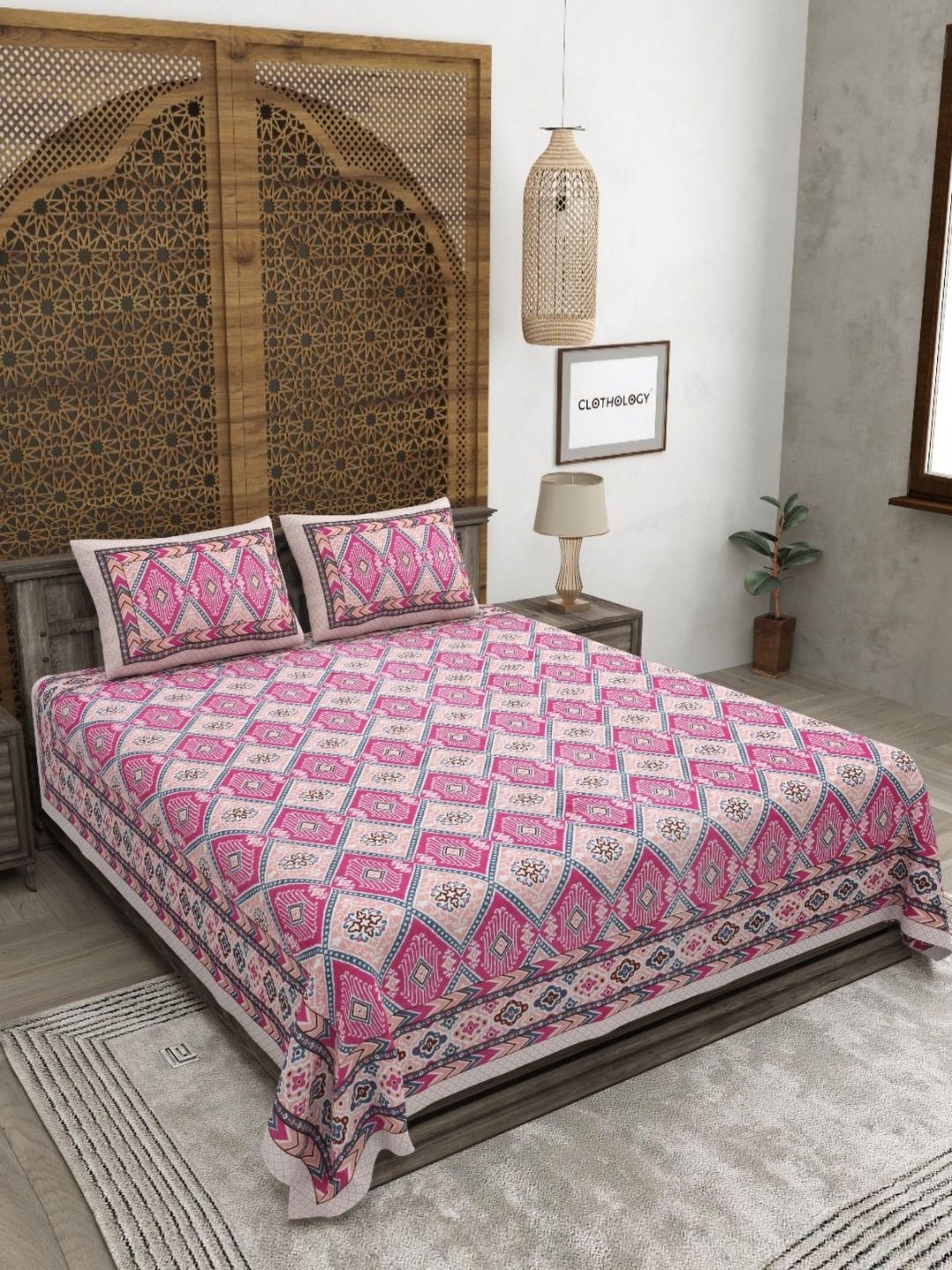 CLOTHOLOGY Pink & Blue Geometric 180 TC Cotton King Bedsheet with 2 Pillow Covers
CLOTHOLOGY Pink & Blue Geometric 180 TC Cotton King Bedsheet with 2 Pillow Covers