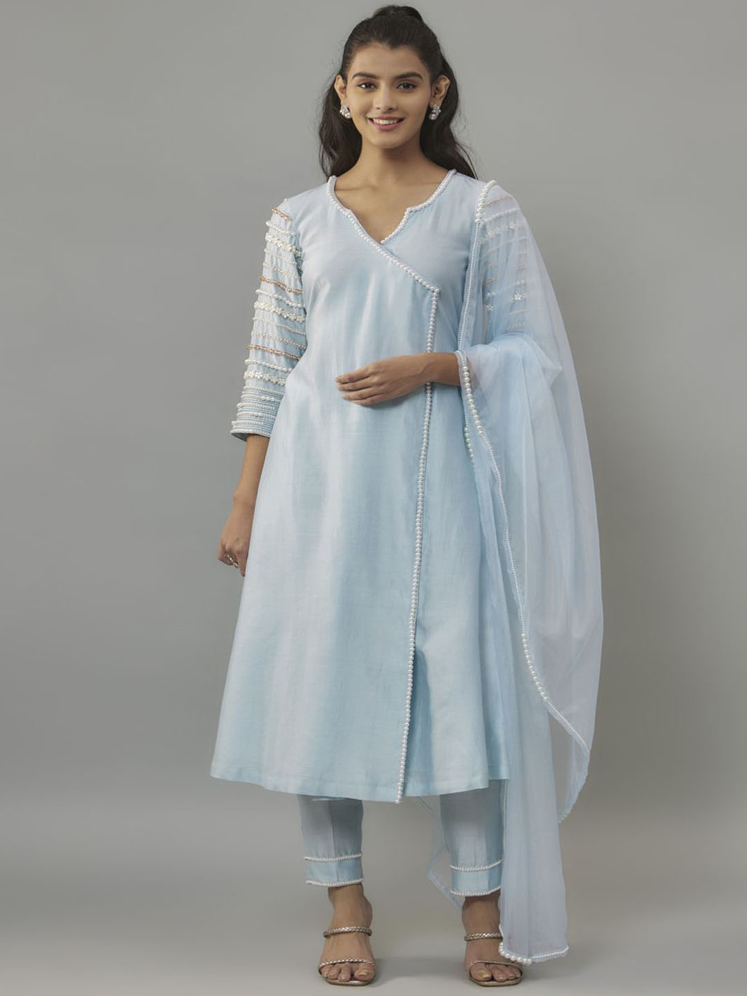 The Aarya Angrakha V-Neck Beads and Stones A-Line Kurta With Trousers & Dupatta, Blue
The Aarya Angrakha V-Neck Beads and Stones A-Line Kurta With Trousers & Dupatta, Blue