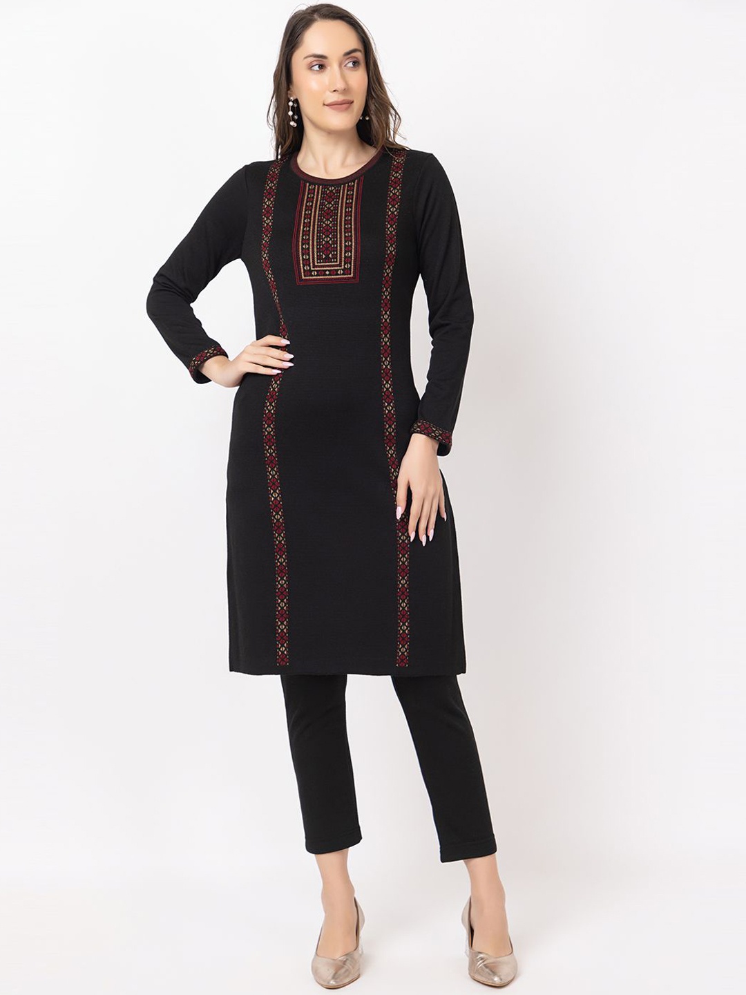 Anouk Women Geometric Yoke Design Keyhole Neck Flared Sleeves Sequinned Jacquard Winter Wear Kurta, Black
Anouk Women Geometric Yoke Design Keyhole Neck Flared Sleeves Sequinned Jacquard Winter Wear Kurta, Black