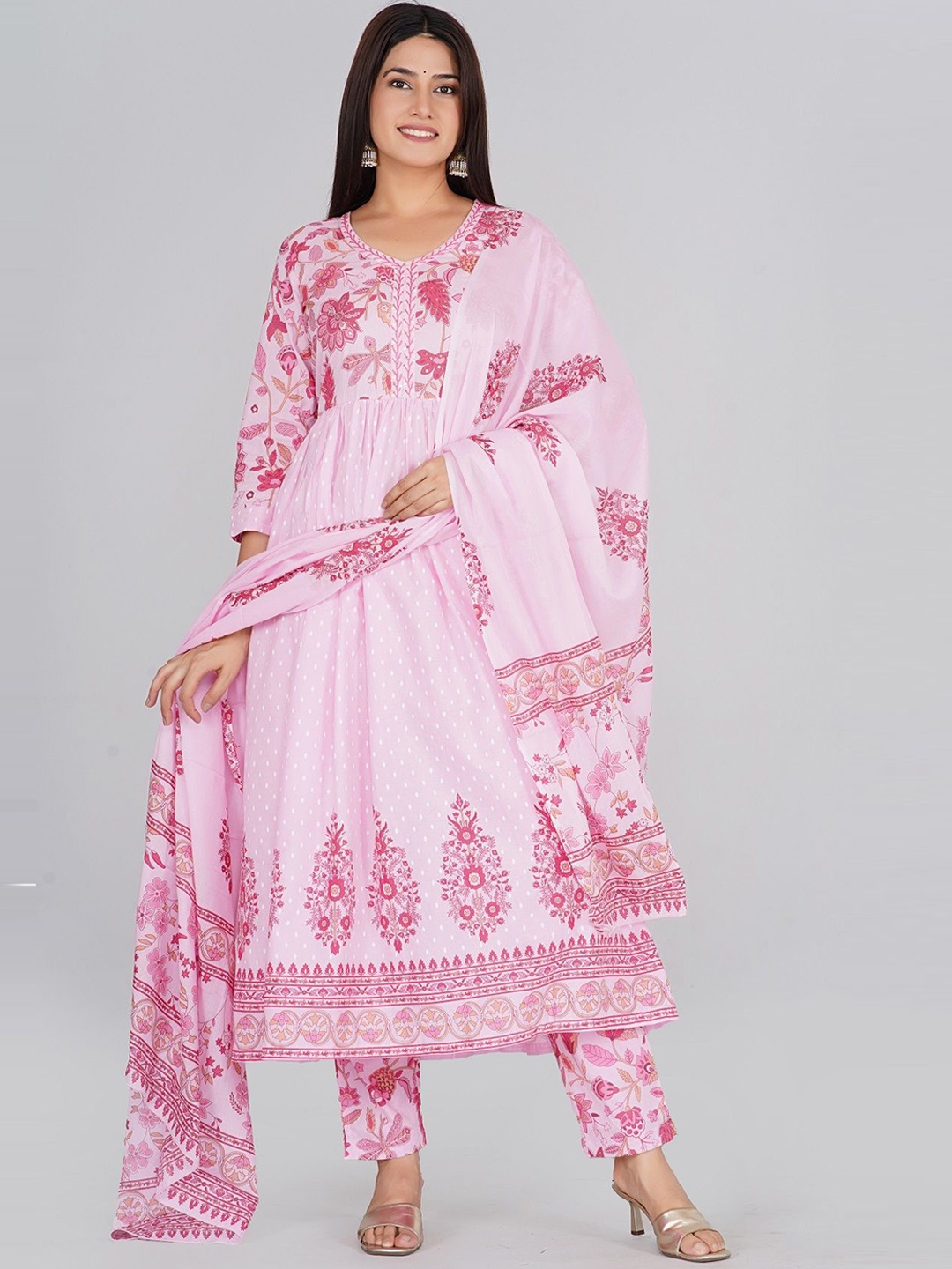 RAJPUTANA CAMISA Floral Printed Pure Cotton Anarkali Kurta with Trousers & Dupatta, Pink
RAJPUTANA CAMISA Floral Printed Pure Cotton Anarkali Kurta with Trousers & Dupatta, Pink