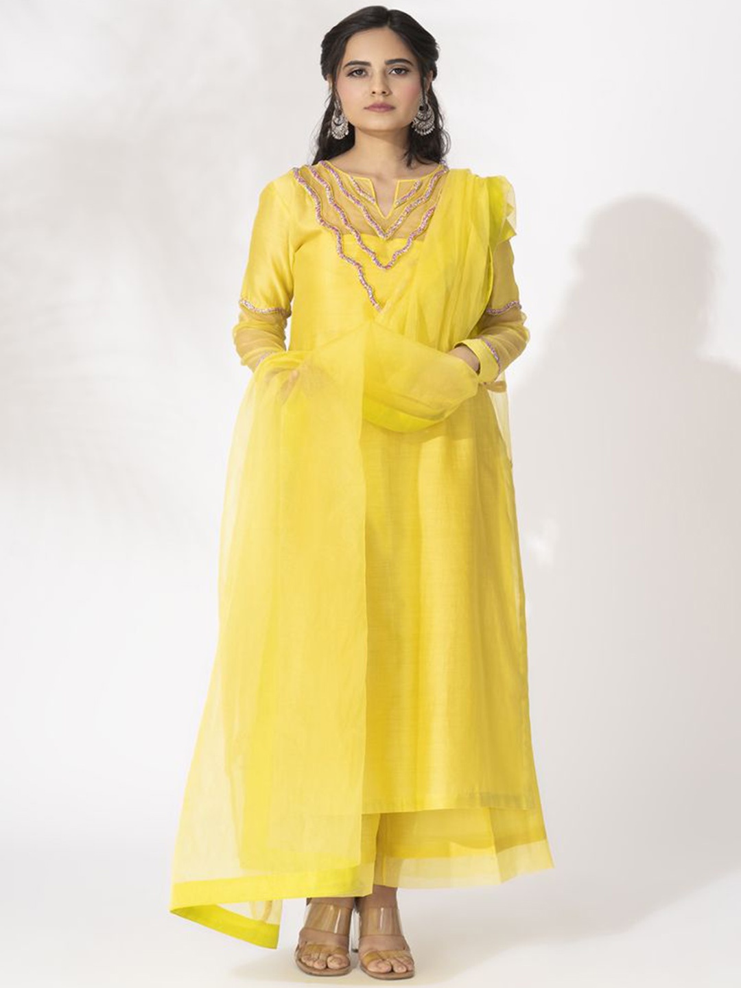 The Aarya Yoke Design Chanderi Cotton Anarkali Kurta with Trousers & With Dupatta, Yellow
The Aarya Yoke Design Chanderi Cotton Anarkali Kurta with Trousers & With Dupatta, Yellow