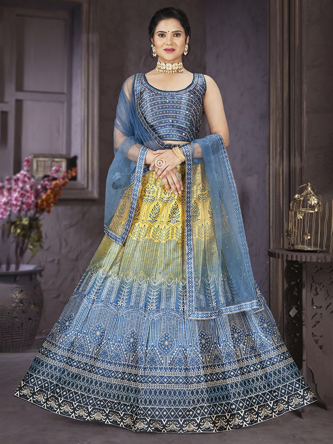 EthnicTree Printed Beads and Stones Ready to Wear Lehenga & Blouse With Dupatta, Grey
EthnicTree Printed Beads and Stones Ready to Wear Lehenga & Blouse With Dupatta, Grey