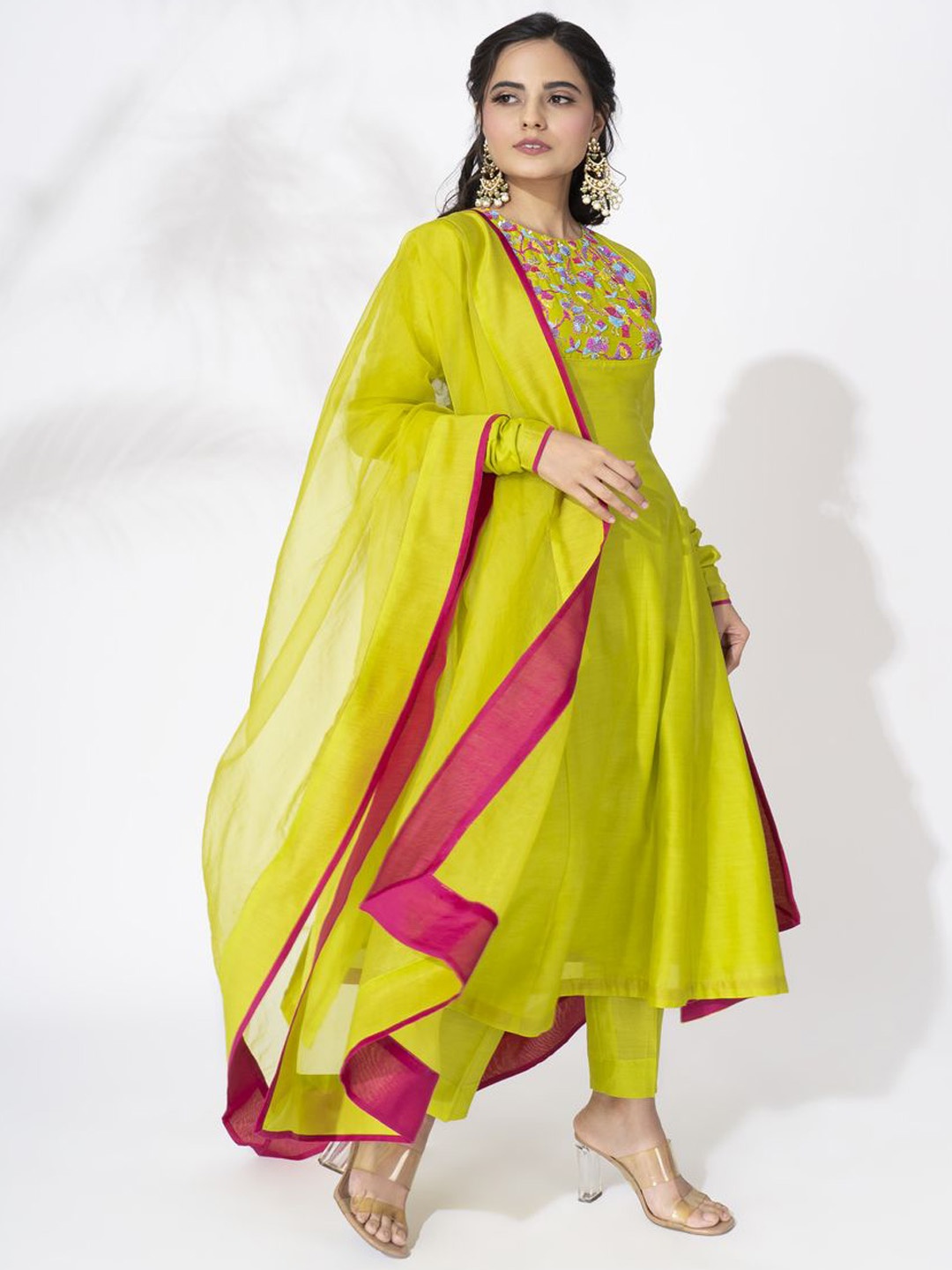 The Aarya Floral Yoke Design Zardozi A-Line Kurta With Trousers & Dupatta, Lime green
The Aarya Floral Yoke Design Zardozi A-Line Kurta With Trousers & Dupatta, Lime green