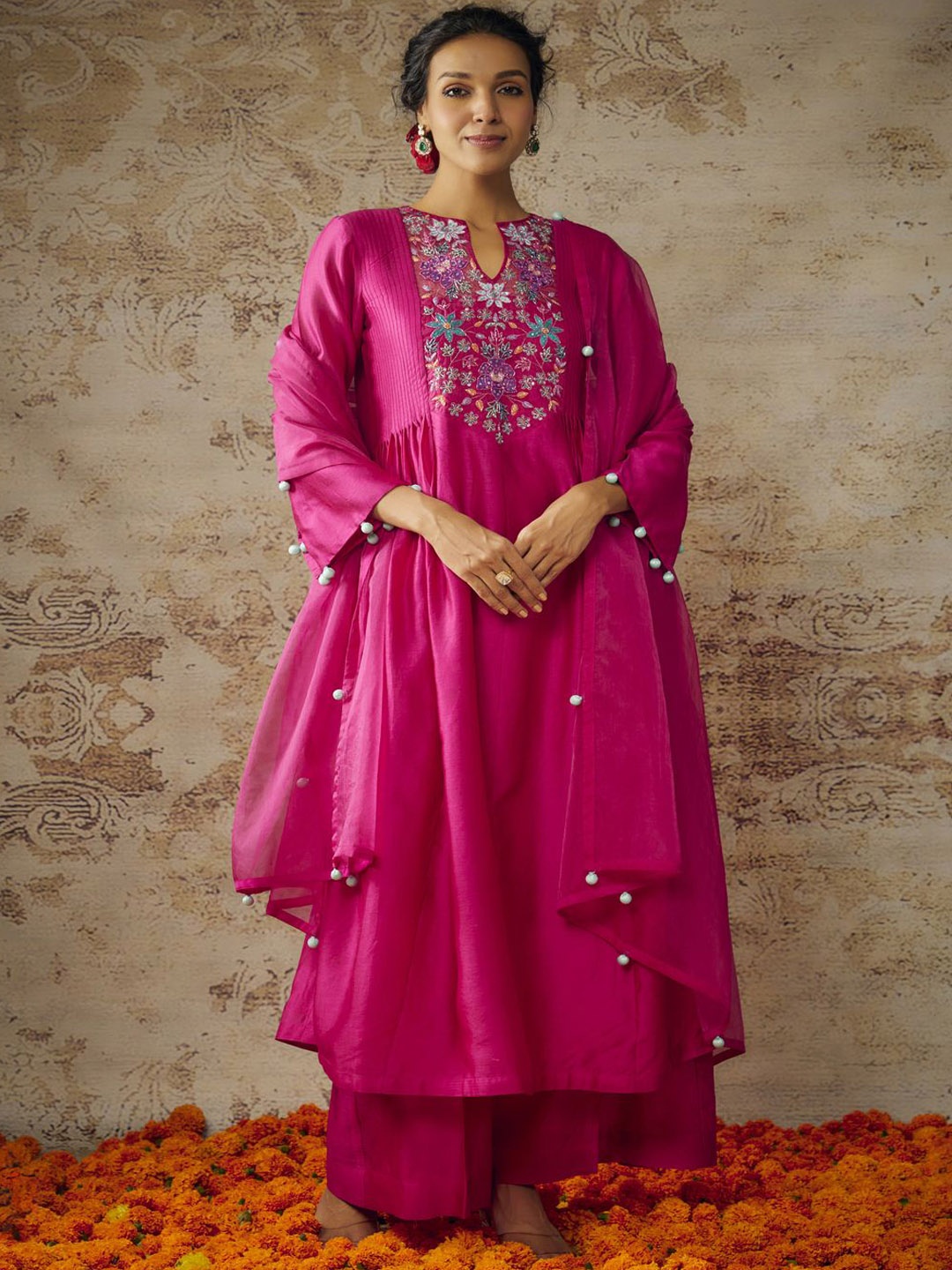 The Aarya Ethnic Motifs Embroidered Zardozi A-Line Kurta With Palazzos & Dupatta, Pink
The Aarya Ethnic Motifs Embroidered Zardozi A-Line Kurta With Palazzos & Dupatta, Pink
