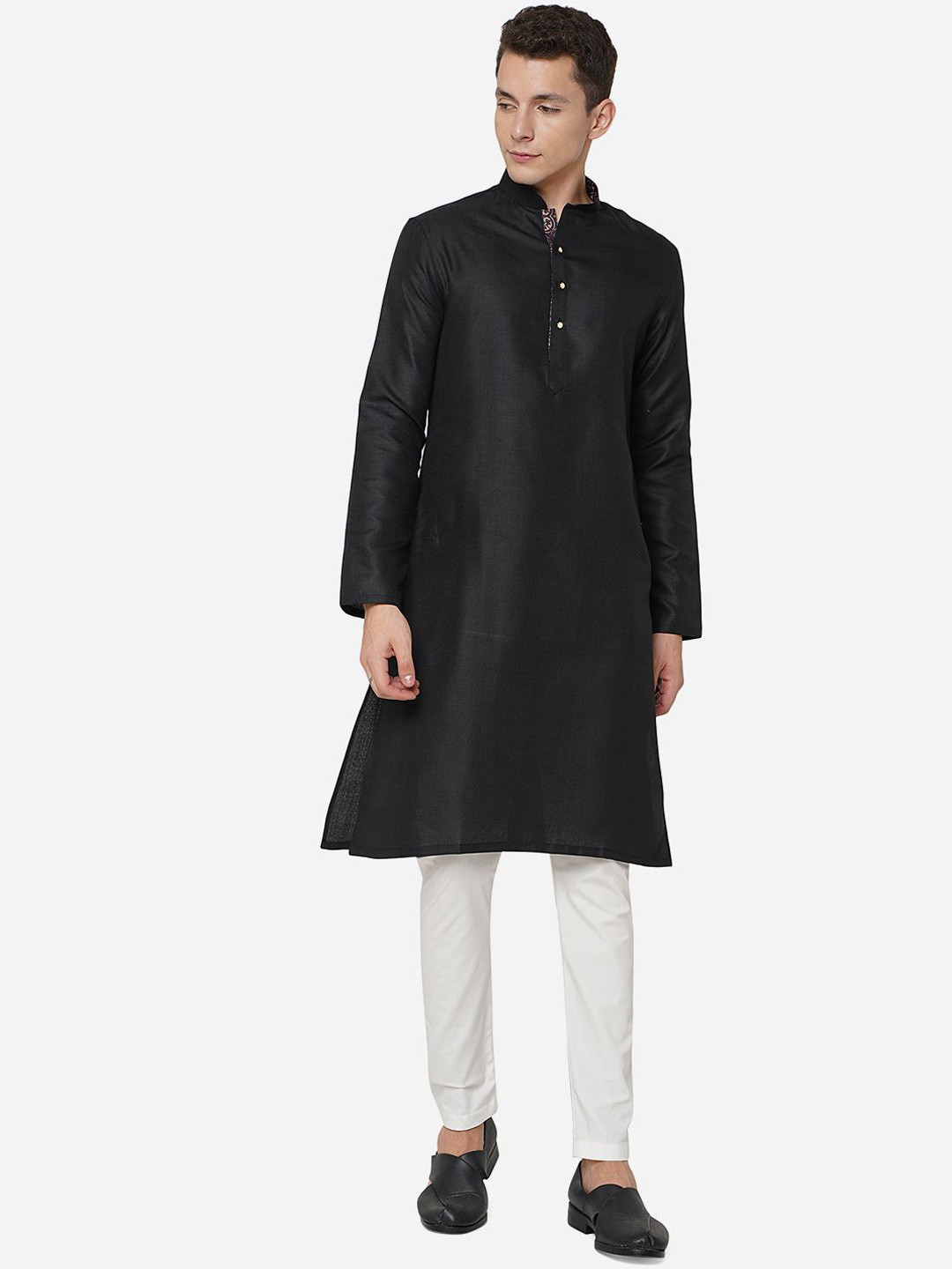 azania Mandarin Collar Straight Kurta, Black 
azania Mandarin Collar Straight Kurta, Black