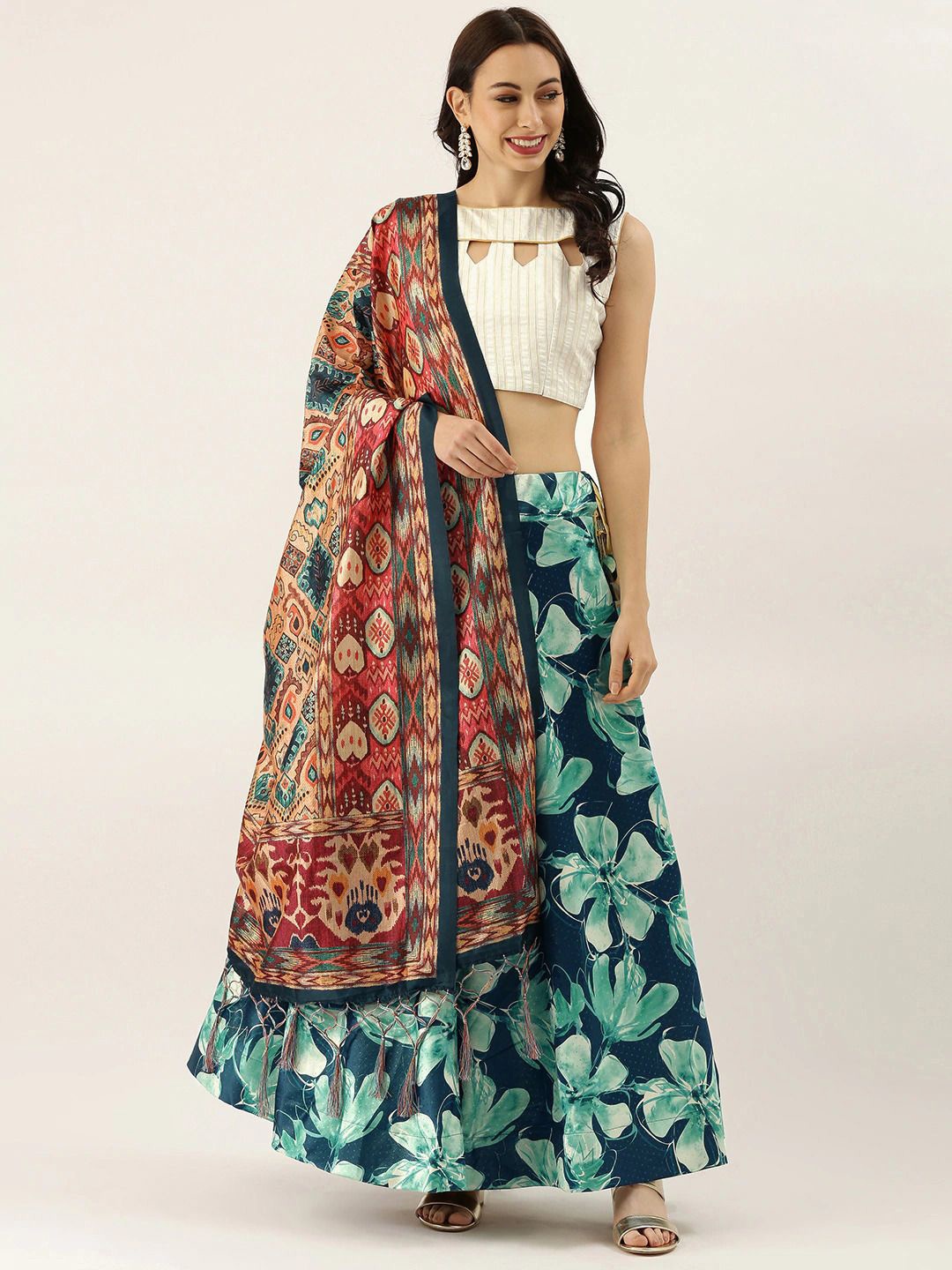 Kaizen TEXO FAB Printed Satin Semi-Stitched Lehenga & Unstitched Blouse With Dupatta, Teal
Kaizen TEXO FAB Printed Satin Semi-Stitched Lehenga & Unstitched Blouse With Dupatta, Teal