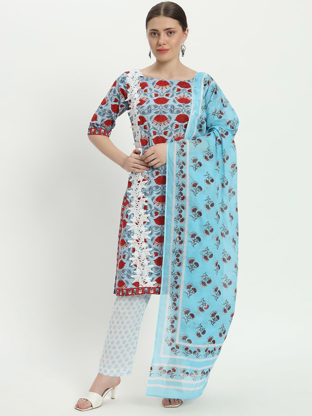FABNEST Floral Printed Regular Thread Work Pure Cotton Kurta with Trousers & Dupatta, Blue
FABNEST Floral Printed Regular Thread Work Pure Cotton Kurta with Trousers & Dupatta, Blue