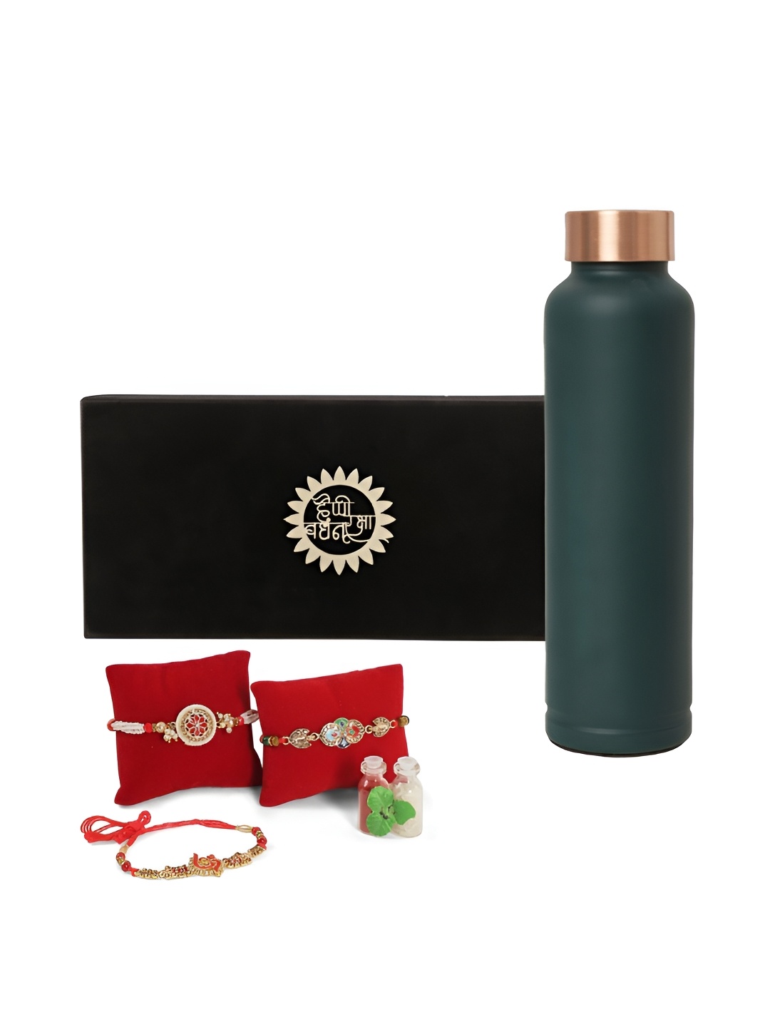 INTERNATIONAL GIFT Set Of 4 Beaded Rakhis With Water Bottle & Roli Chawal, Green
INTERNATIONAL GIFT Set Of 4 Beaded Rakhis With Water Bottle & Roli Chawal, Green