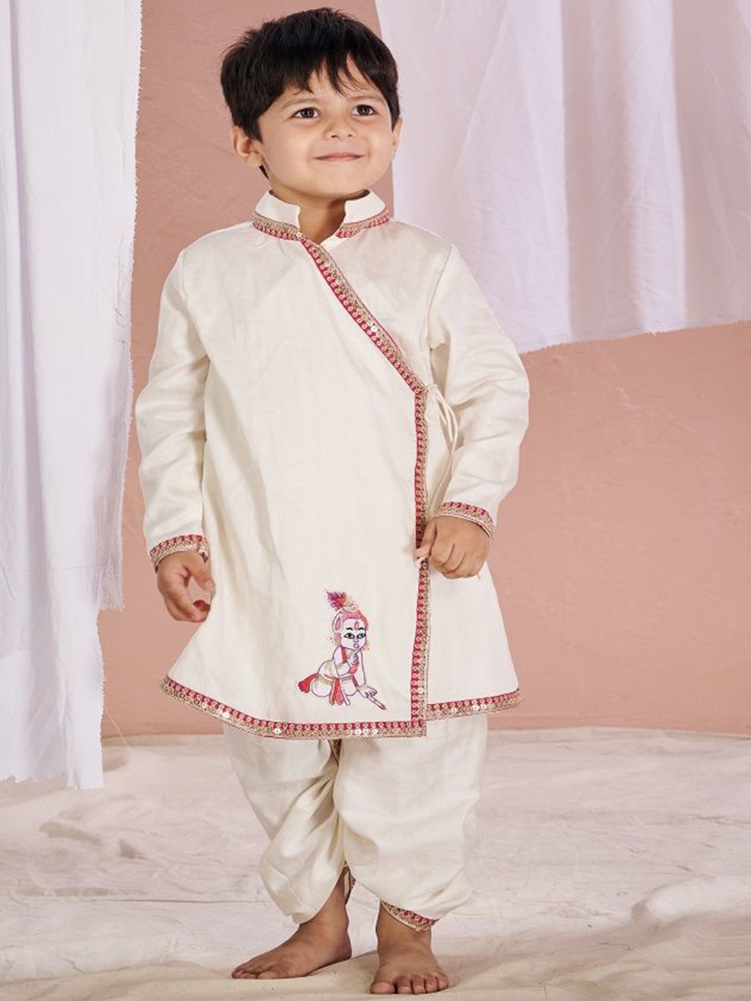 Vivedkids Boys Embroidered Angrakha Beads & Stones Linen Kurta With Dhoti Pants, Off white
Vivedkids Boys Embroidered Angrakha Beads & Stones Linen Kurta With Dhoti Pants, Off white