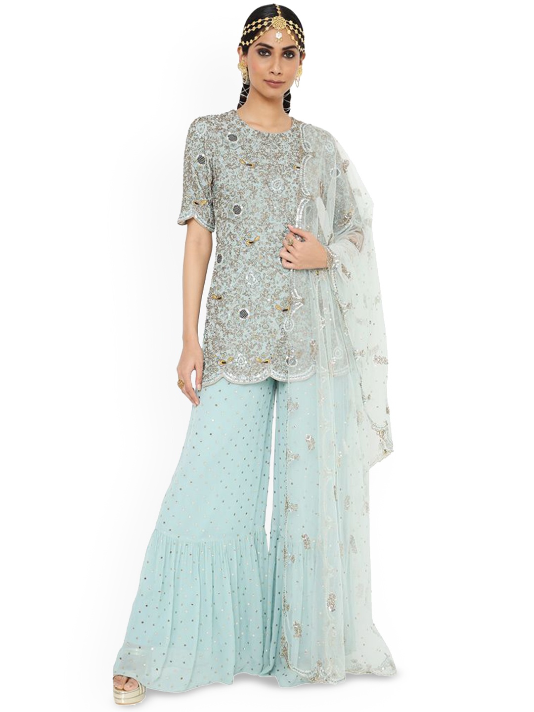 Payal Singhal Floral Embroidered Regular Straight Kurti with Palazzos & Dupatta, Blue
Payal Singhal Floral Embroidered Regular Straight Kurti with Palazzos & Dupatta, Blue