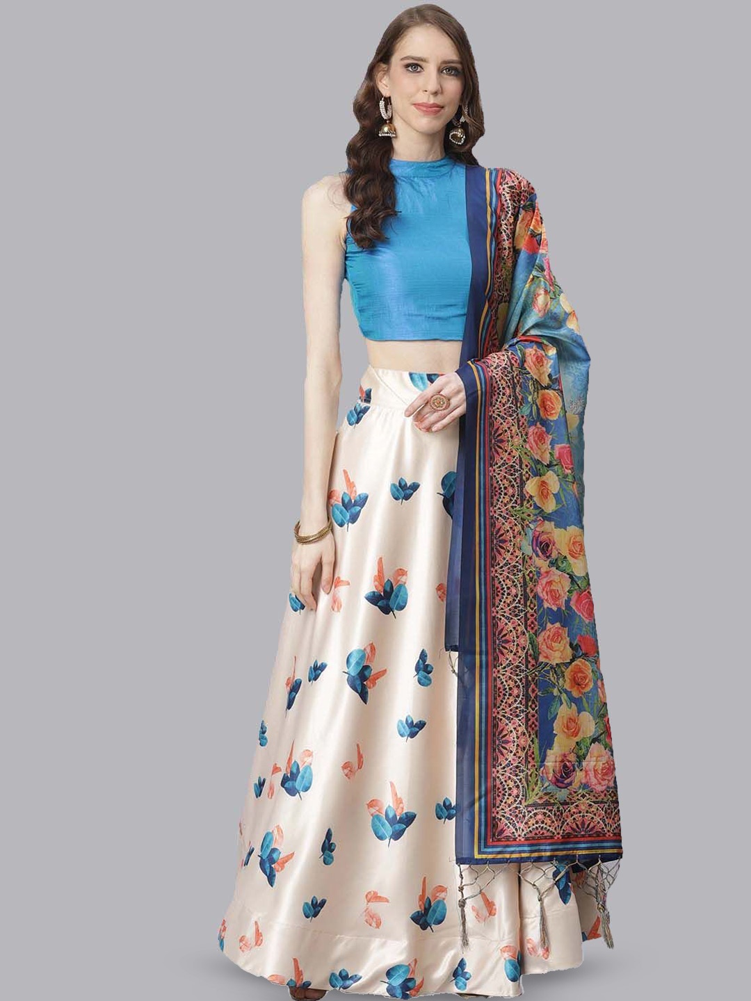 Kaizen TEXO FAB Floral Printed Semi-Stitched Lehenga & Unstitched Blouse With Dupatta, Silver
Kaizen TEXO FAB Floral Printed Semi-Stitched Lehenga & Unstitched Blouse With Dupatta, Silver