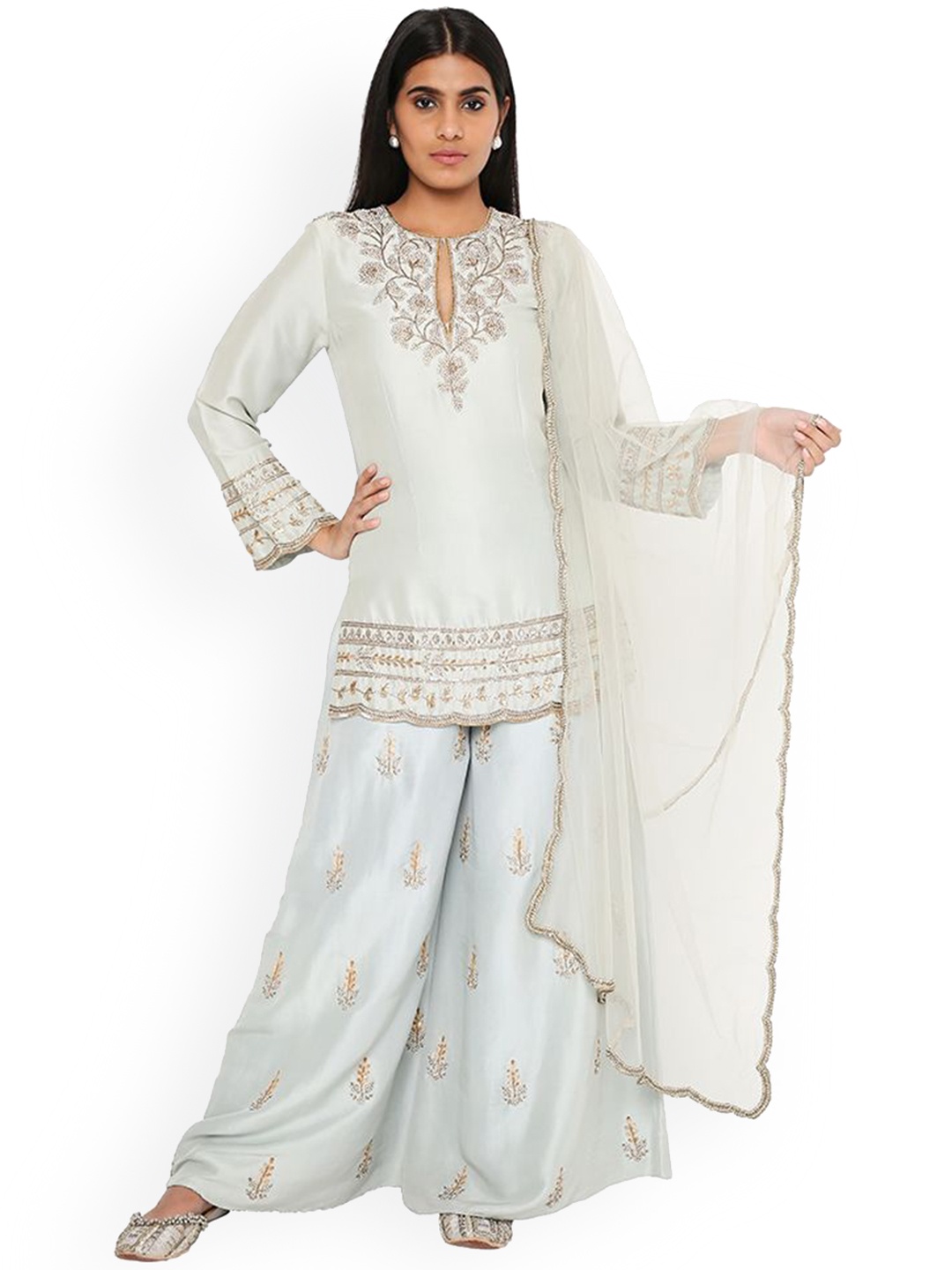 Payal Singhal Ethnic Motif Yoke Design Round Neck Thread Work Kurti with Palazzo & Dupatta, Blue
Payal Singhal Ethnic Motif Yoke Design Round Neck Thread Work Kurti with Palazzo & Dupatta, Blue