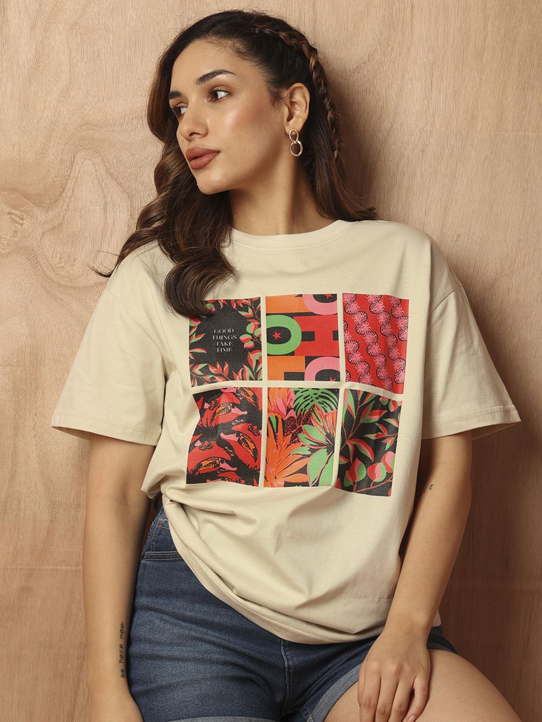 The Roadster Lifestyle Co. Women Graphic Printed Round Neck Cotton Oversized T-Shirt, Beige
The Roadster Lifestyle Co. Women Graphic Printed Round Neck Cotton Oversized T-Shirt, Beige