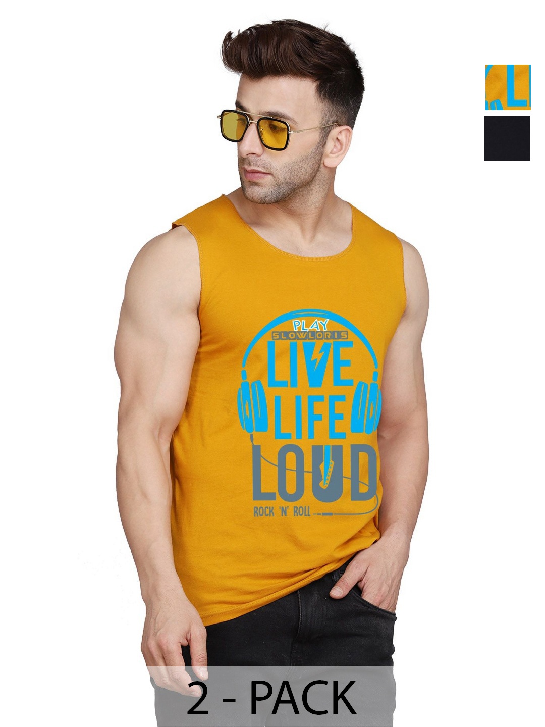 SLOWLORIS Men Pack Of 2 Typography Printed Round Neck Cotton Slim Fit T-Shirts, Mustard
SLOWLORIS Men Pack Of 2 Typography Printed Round Neck Cotton Slim Fit T-Shirts, Mustard